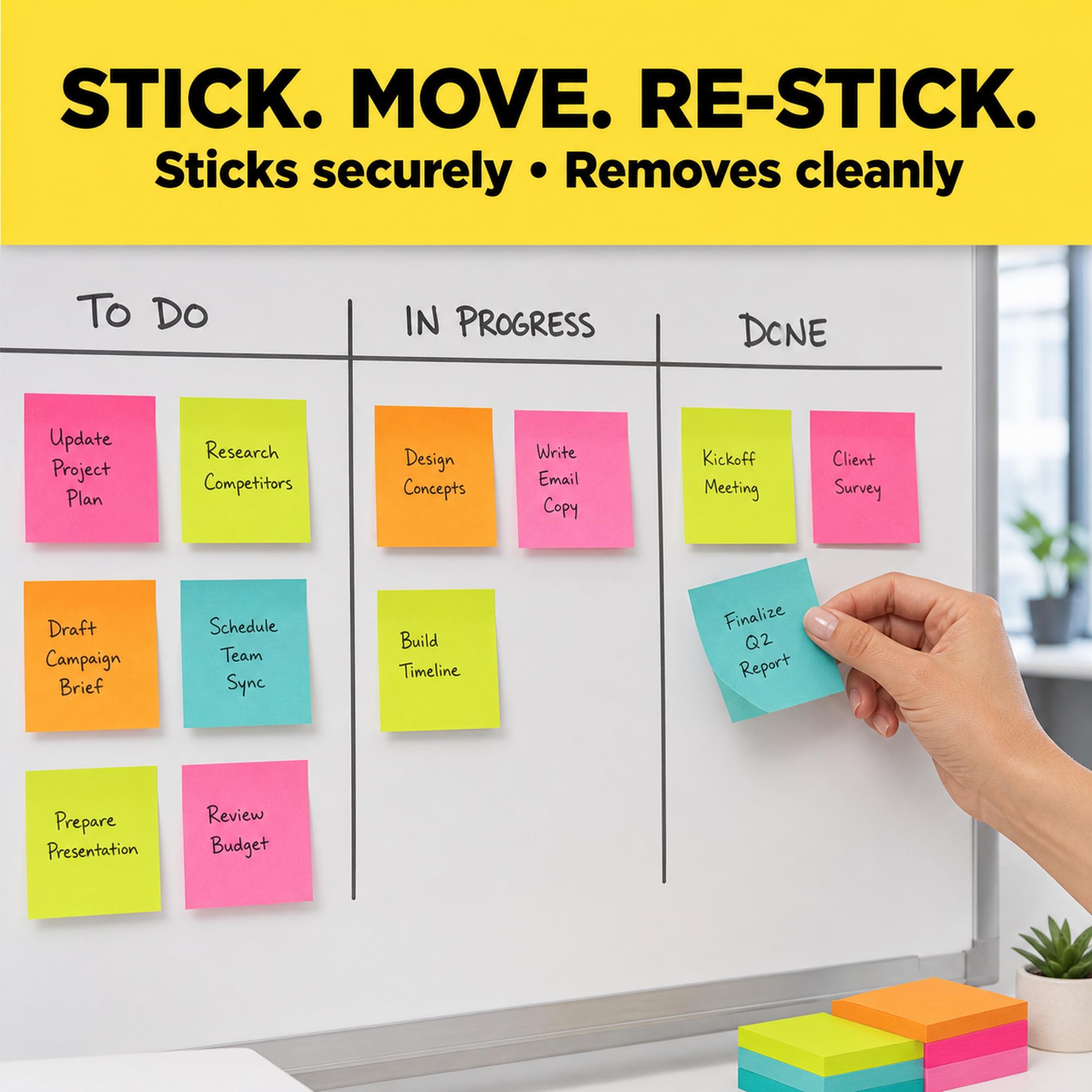 Post-it Super Sticky Notes Supernova Neon Lot de 4 paquets (60 blocs au