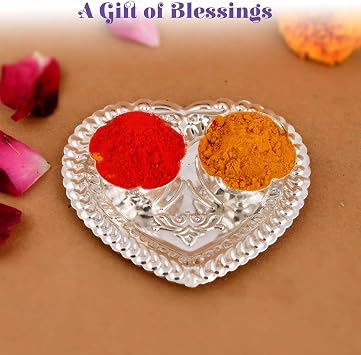 LOVENSPIRE Silver Plated Heart Shaped Haldi Kumkum Holder for Pooja Thali - Decorative Indian Roli Chawal Stand for Weddings, Housewarming & Return Gift Items 5 Pcs
