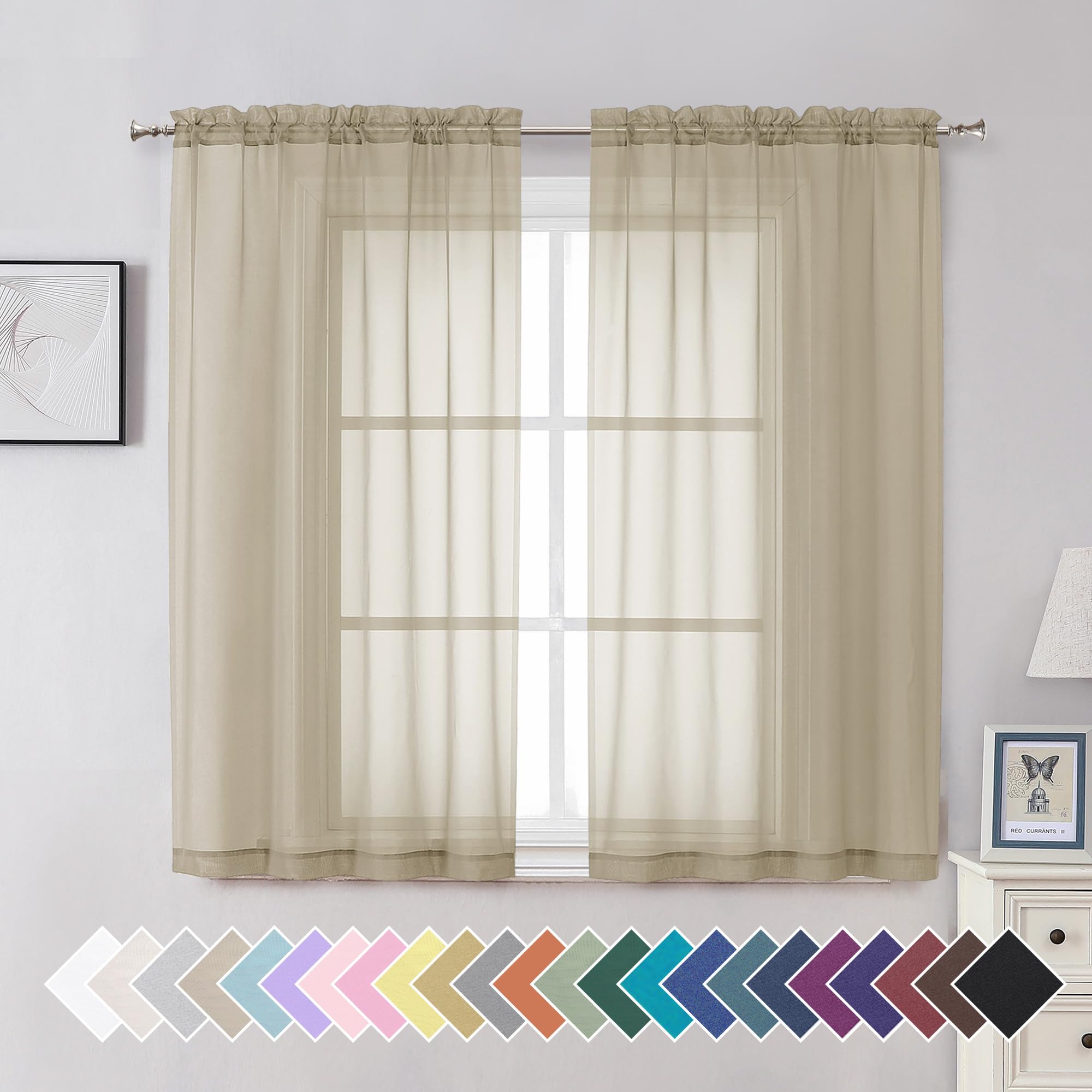 Aiyufeng Taupe Sheer Curtains 54 Inches Long 2 Panels Set, Semi Transparent Voile Rod Pocket Sheer Window Drapes for Bedroom Bed Canopy Living Room Dining Wedding Party Backdrop, 42W x 54L inch โ image 1