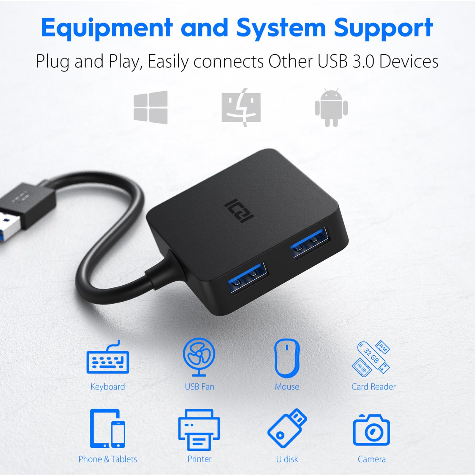 ICZI Hub USB 3.0 Sdoppiatore 4 Porte USB3.0 Adattatore alta Velocità 5Gbps compatibile con Macbook Pro, Mac Mini, Surface, HP Lenovo Acer Dell Laptop