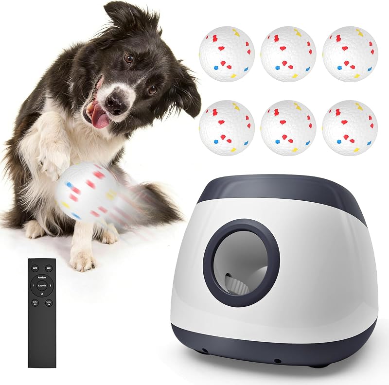 Lanzador automático de bolas para perros grandes, lanzador de bolas a máquina para perros, con 6 unidades de bolas de 2,5 pulgadas (gris), interactivo para el aburrimiento, juguetes de estimulación mental