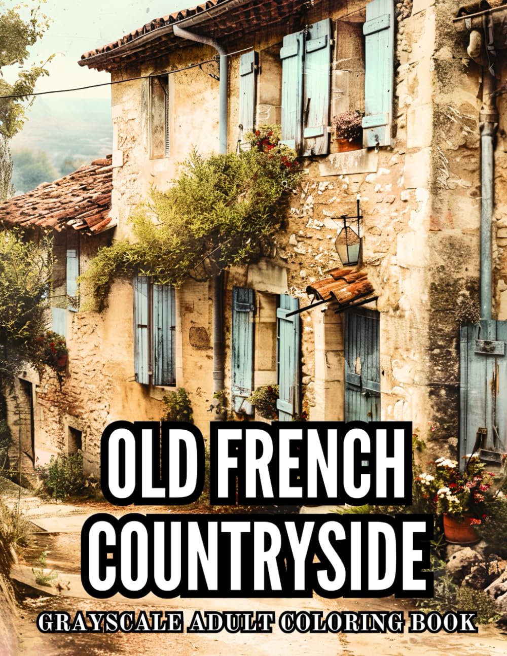 Old French Countryside Grayscale Adult Coloring Book: 40 Pages of Vintage Houses, Beauty Cozy Cabins and Scenic Villages Stress Relief and Relaxation ... Grayscale Adult Coloring Book Collection)