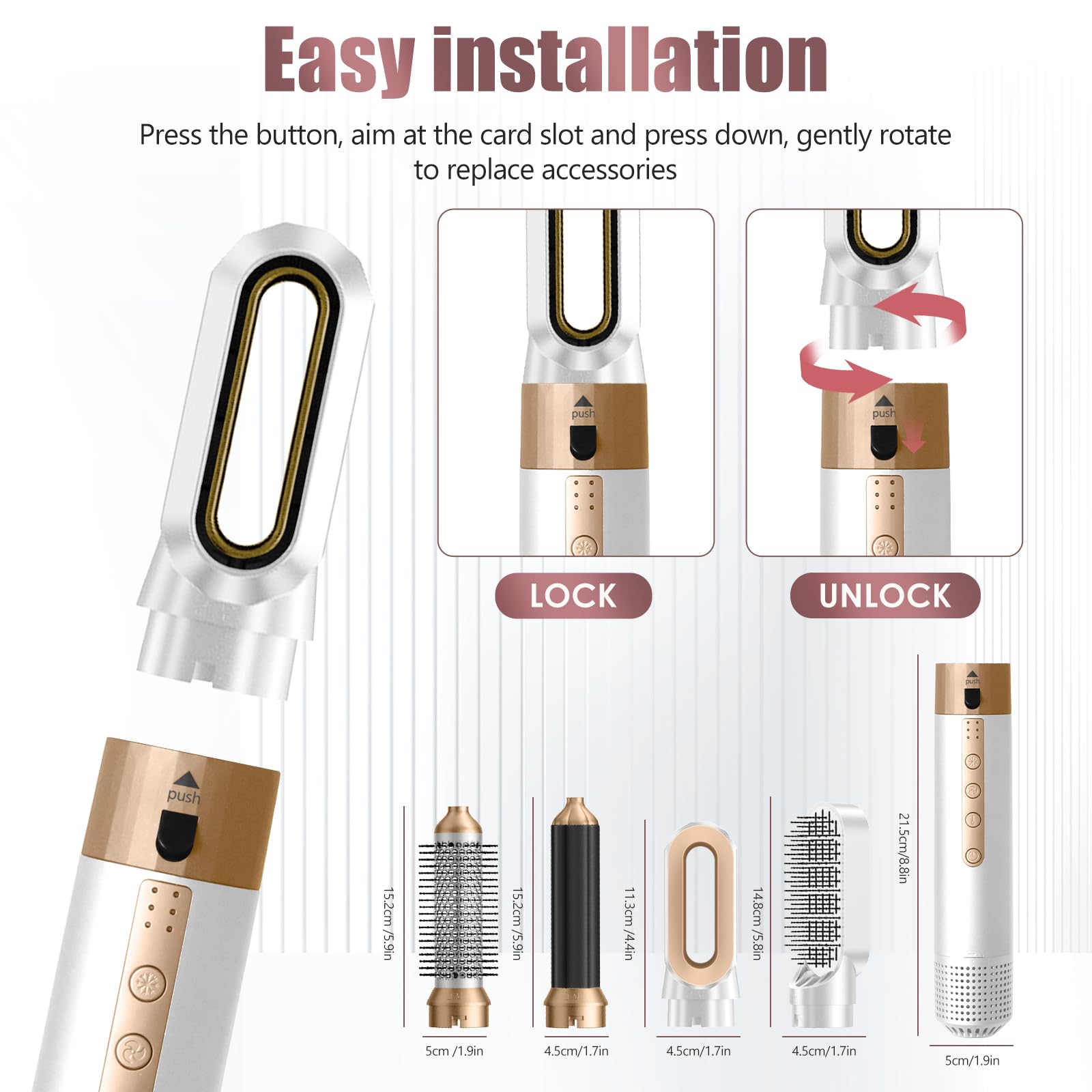 Cepillo Secador De Pelo, Air Styler 5 en 1, Cepillo de Aire 1350W | Cepillo de Aire Caliente 110000 RPM, Multifuncional Modelador, Cepillo alisador pelo para Volumen/Doblar/Suavizar/Secar