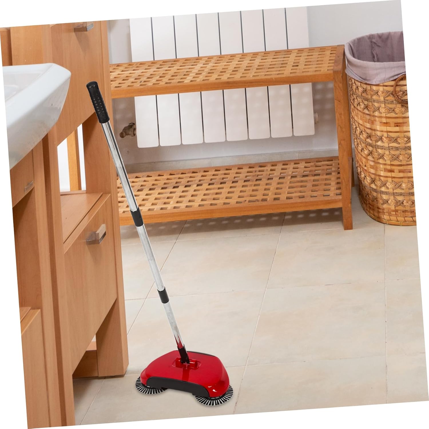 Multi-Functional Floor Sweeper Broom with Dustpan and Trash Bin Eco-Friendly Rotating Hand Push Cleaner for Effortless Household Cleaning Random Color