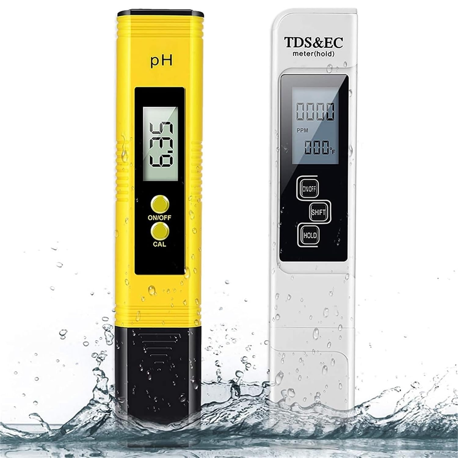 TDS Meter Digital Water Tester Digital 0-14 PH Meter Tester 0-9990ppm TDS&EC LCD Water Purity PPM Aquarium Filter(PH TDS White Battery)