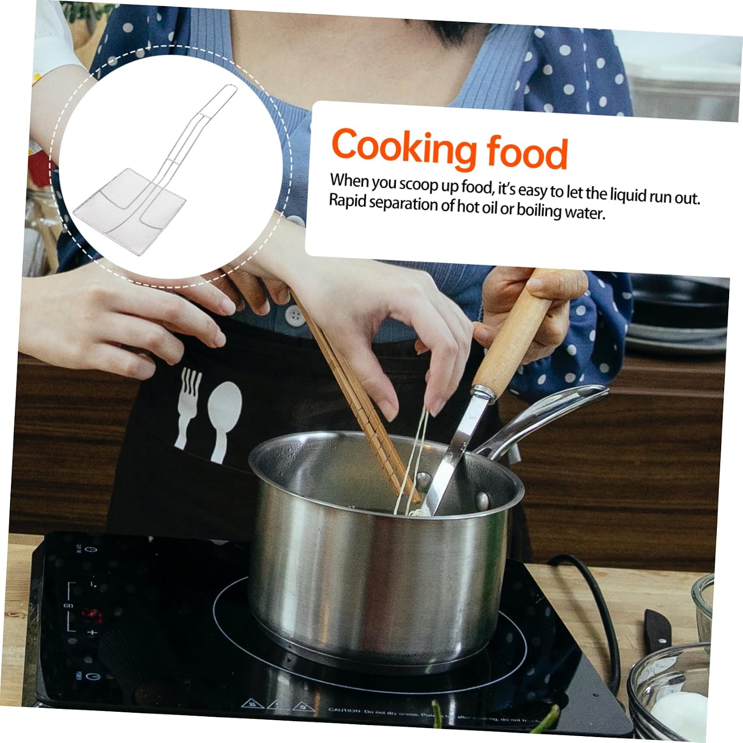 VICASKY Square Stainless Steel Oil Filter Colander with Ergonomic Handle for Cooking and Frying High Strength Heat Resistant Slag Scoop Spoon Suitable for Home and Restaurant Use