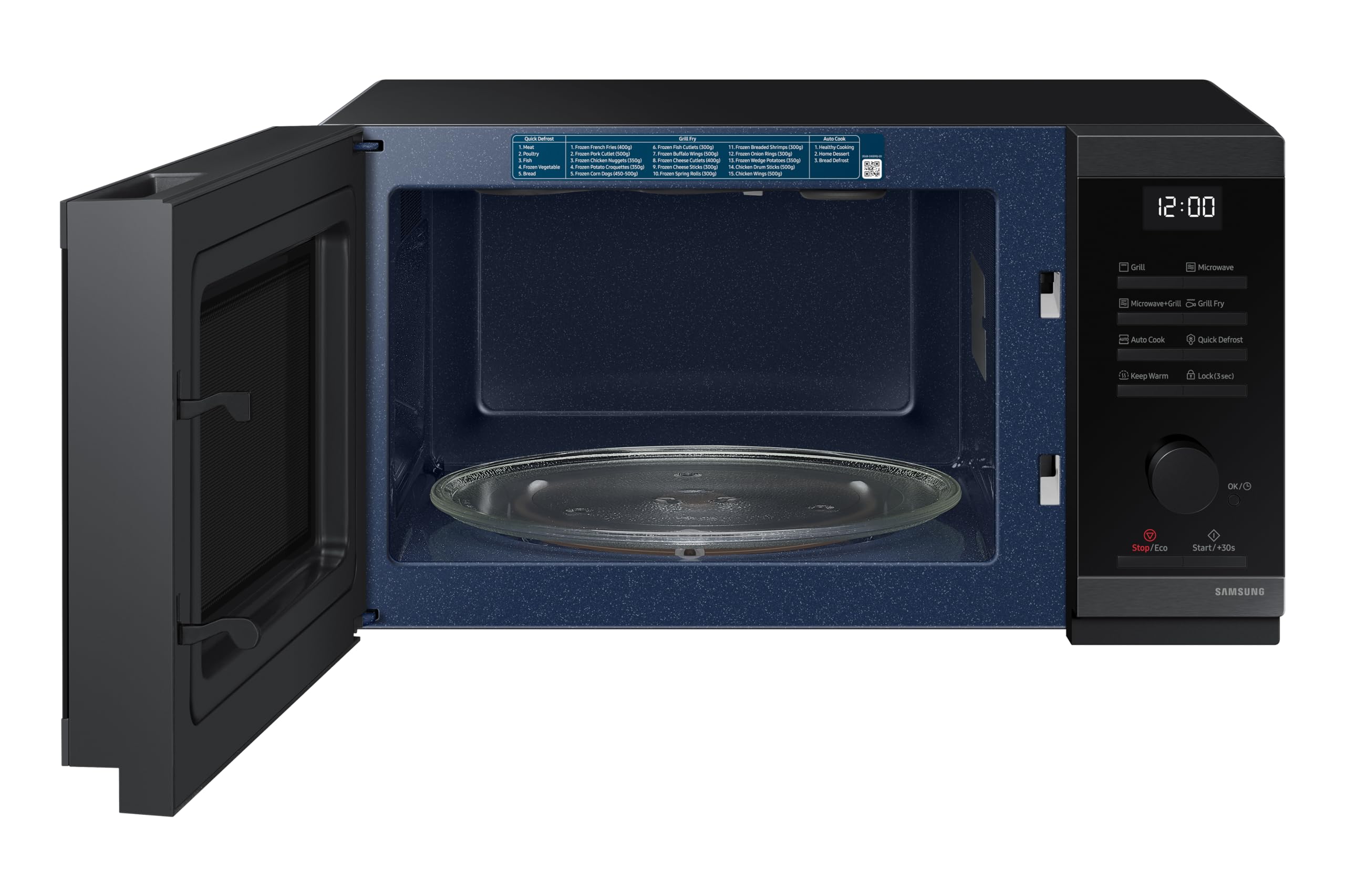 Microondas con Grill Samsung 23L 800W Modo Eco, Auto Cook Negro MG23DG4524CGE1