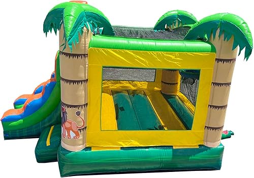 Miniatura 8 de Casa inflable con tobogán para niños (sin soplador)  18 x 12 x 14.5 pies de cara tropical sonriente patio trasero inflable  Sistema de niebla de