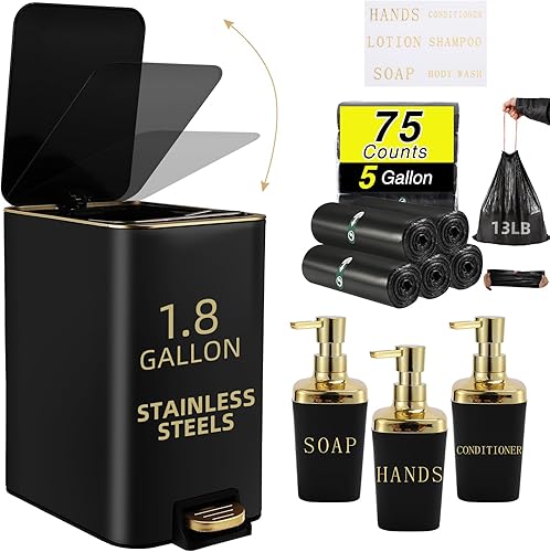 Miniatura 20 de Cubo de basura pequeño para baño con tapa de cierre suave, cubo de basura de acero inoxidable de 10 litros/2.6 galones con cubo interior extraíble