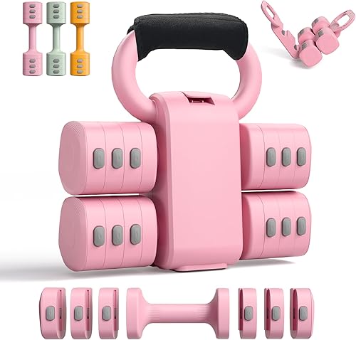 Juego de mancuernas y pesas rusas ajustables 2 en 1, 4 niveles de peso de cambio rápido (2.2 3.3 4.4 5.5 libras), para mujeres, entrenamiento de