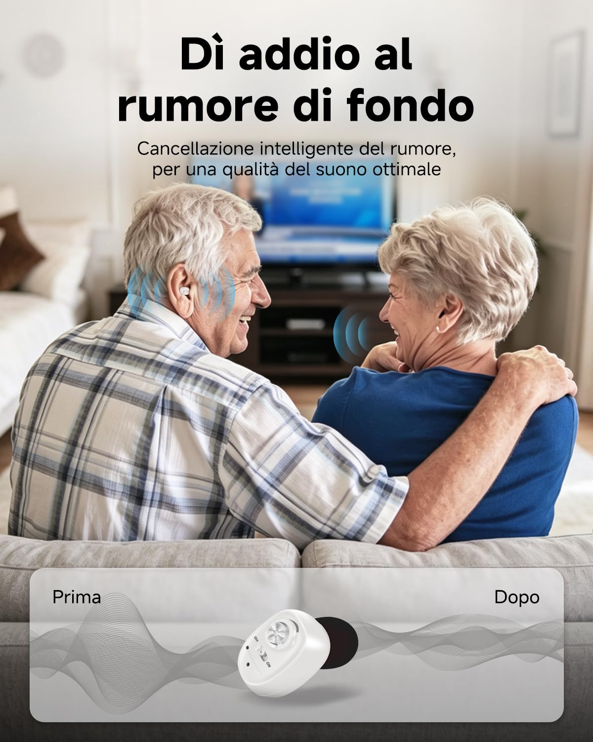 Britzgo Amplificatore Acustico VHP-1607 con Riduzione Intelligente del Rumore, Custodia di Ricarica Portatile, Design Ergonomico a L, Autonomia fino a 48 Ore e Ricarica USB (Bianco)