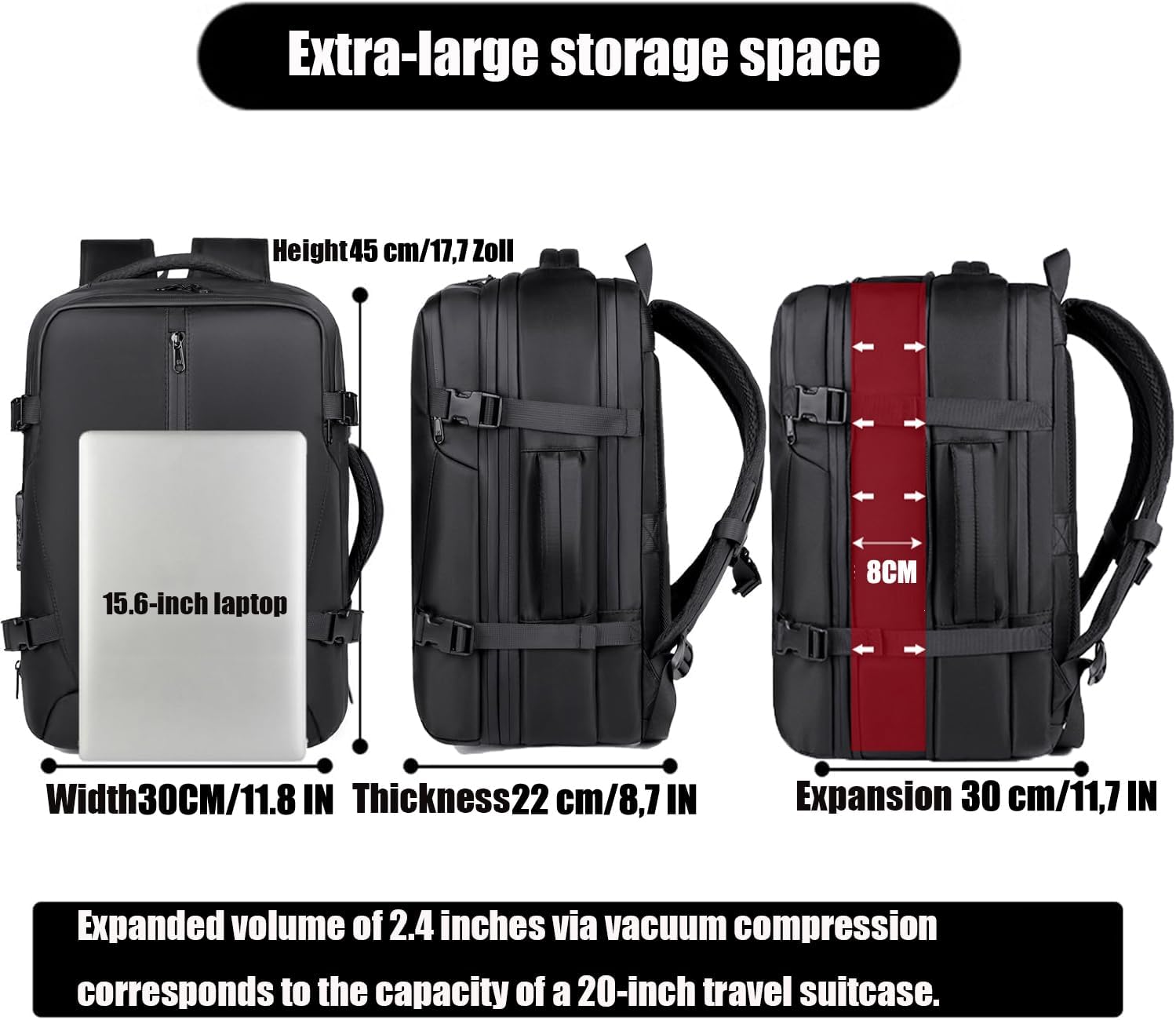 Vacuum Backpack Travel with Pump 50L Expandable Vacuum Seal Backpack Travel Water Resistant with TSA Lock for Women & Men (black) - Image 2