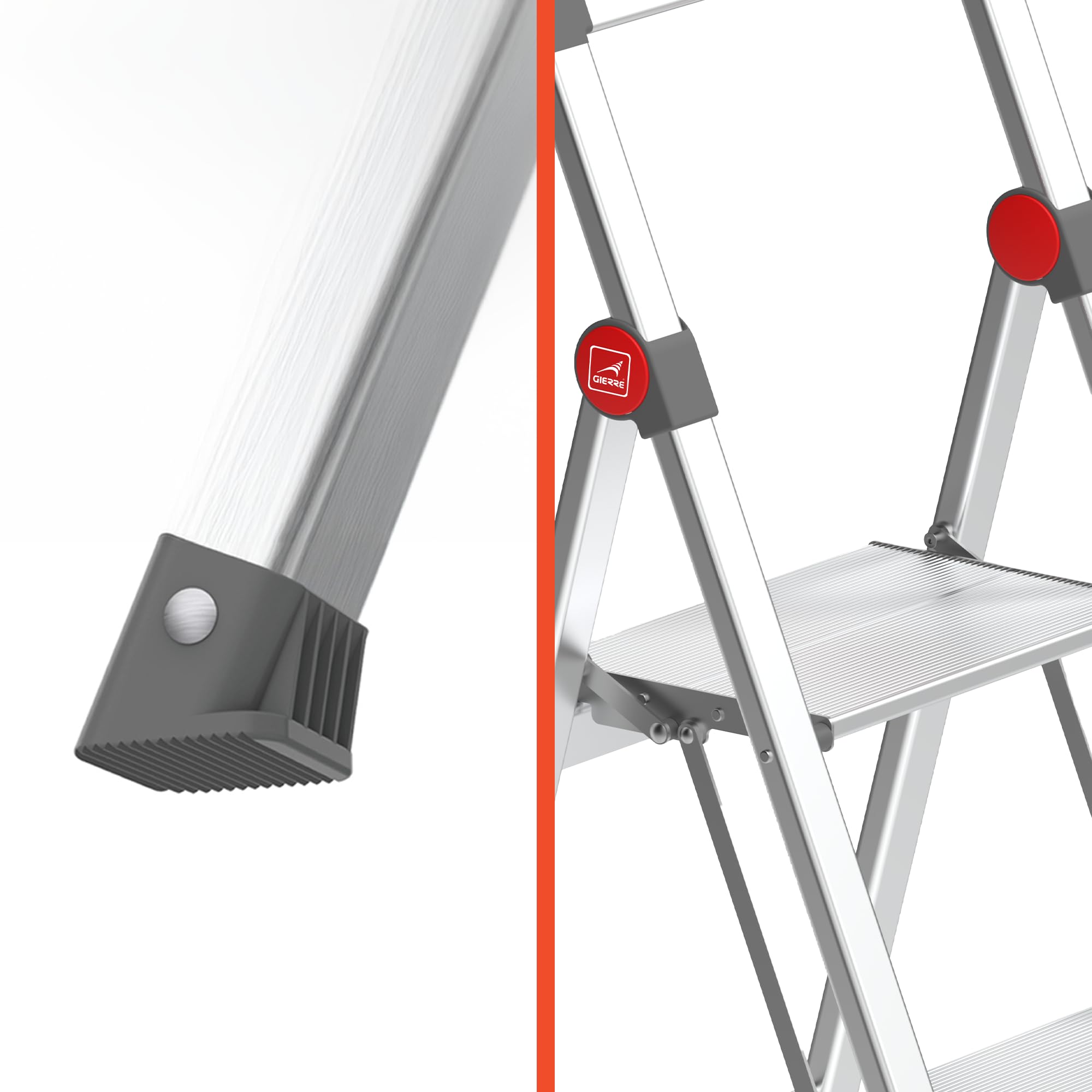 GIERRE Scaletta 2 Gradini Pieghevole Salvaspazio 90H x 41 cm Scala Alluminio con Gradini Zigrinati Profondi 10 Cm Scaletta Pieghevole con Piedini Antiscivolo e Comoda Piattaforma da 30,5 cm