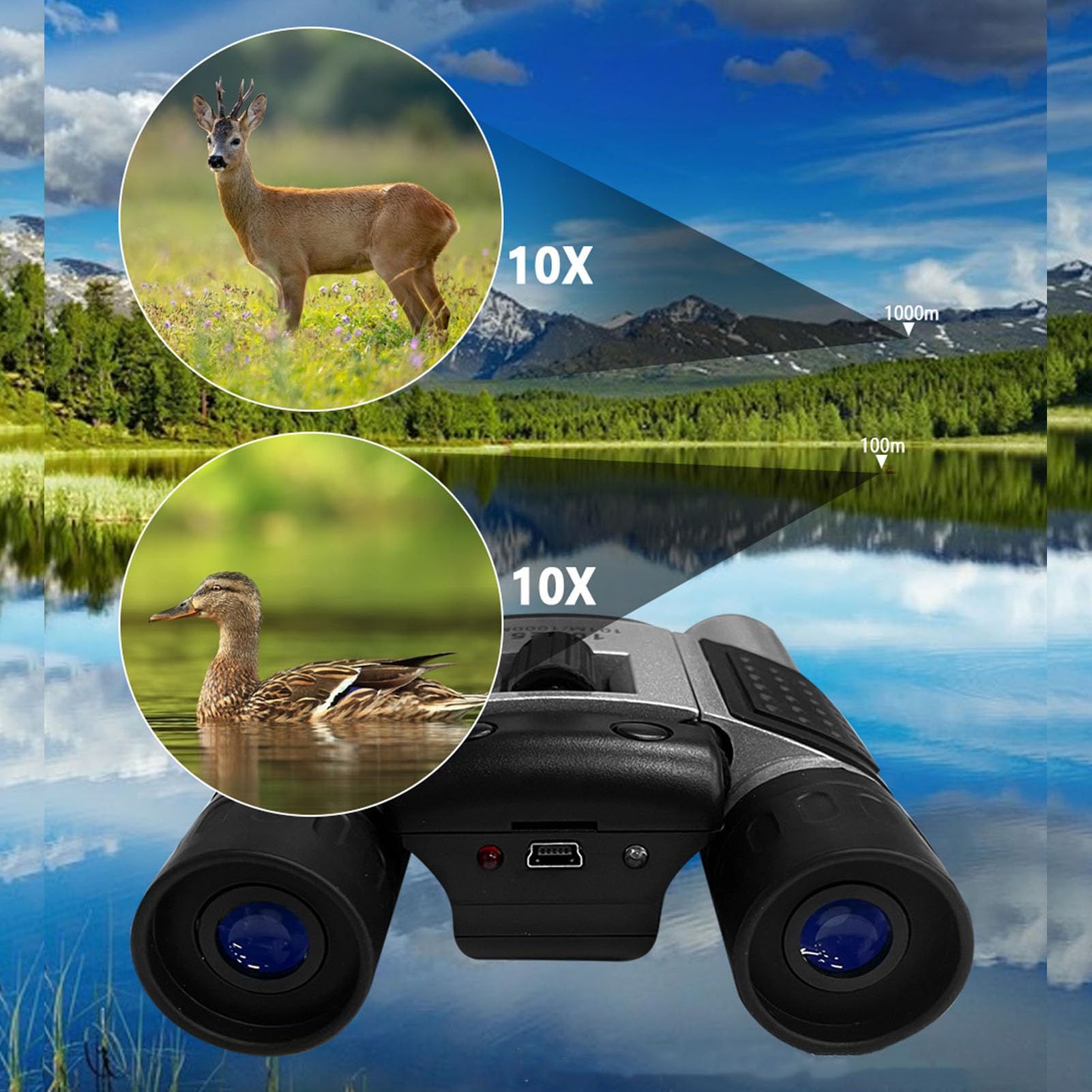 Camera da Binocolo 10x25 per Adulti, Binocoli 10x con Fotocamera, Registratore Fotografico Video con Carta di Archiviazione da 32 GB per Concerti di Viaggio da Caccia per Uccelli