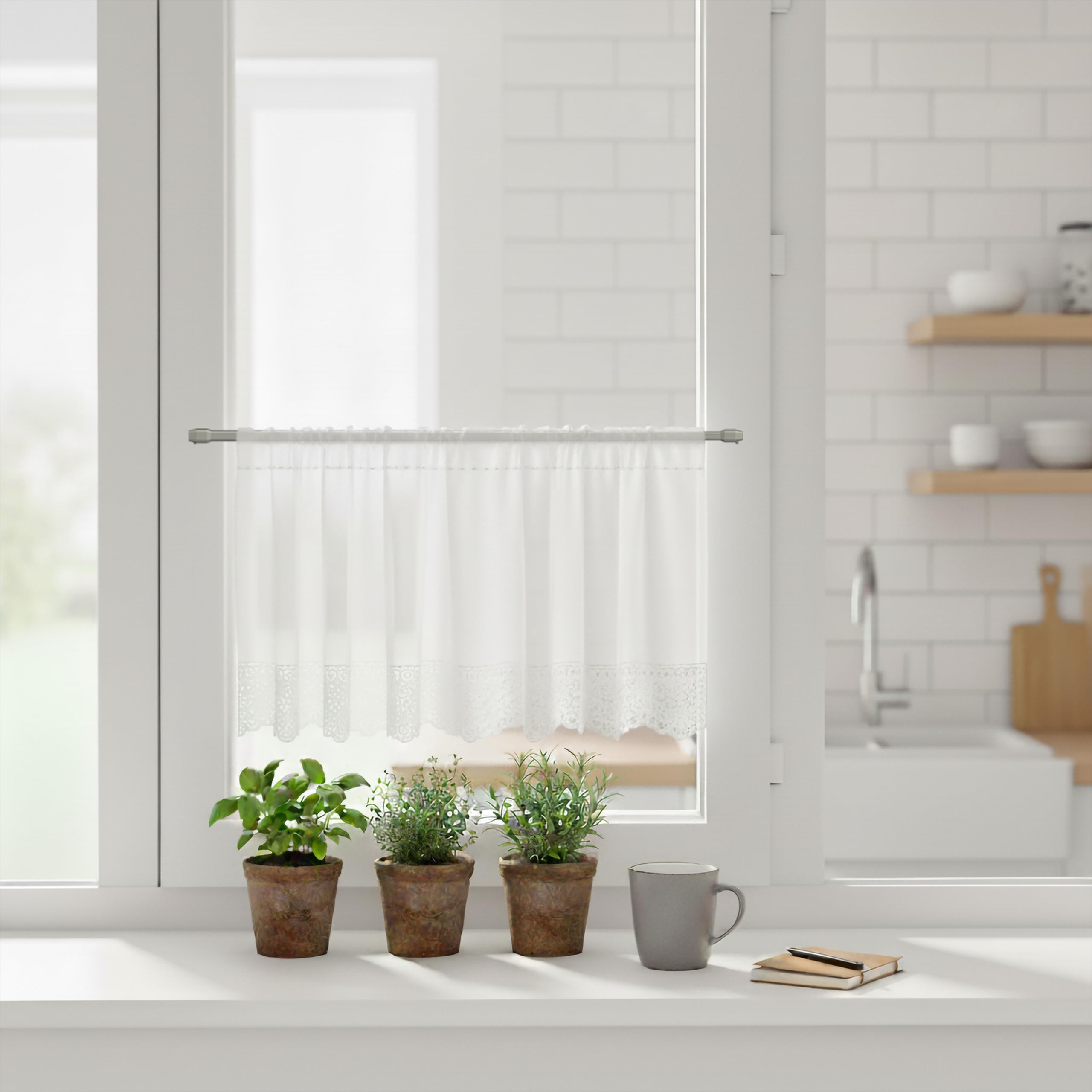 Interdeco Vitragestangen/Scheibenstangen Silbergrau (8 Stück), ausziehbar 60-100 cm