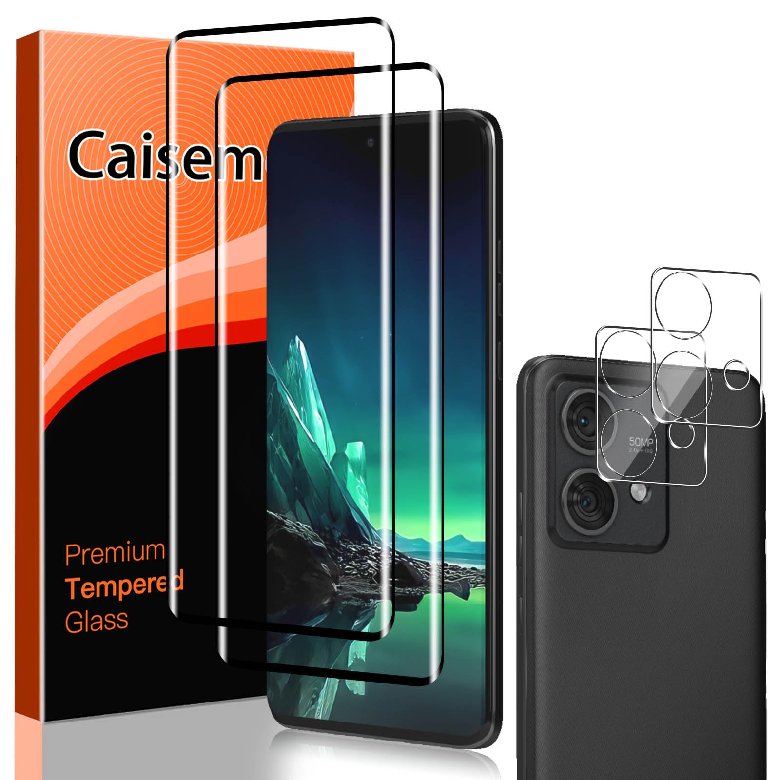 Caisemo 2+2 Pack 3D Screen Protector for Motorola Moto Edge 40 Neo with Camera Lens Protector, Tempered Glass Screen Protector, 9H Hardness, Anti Scartch