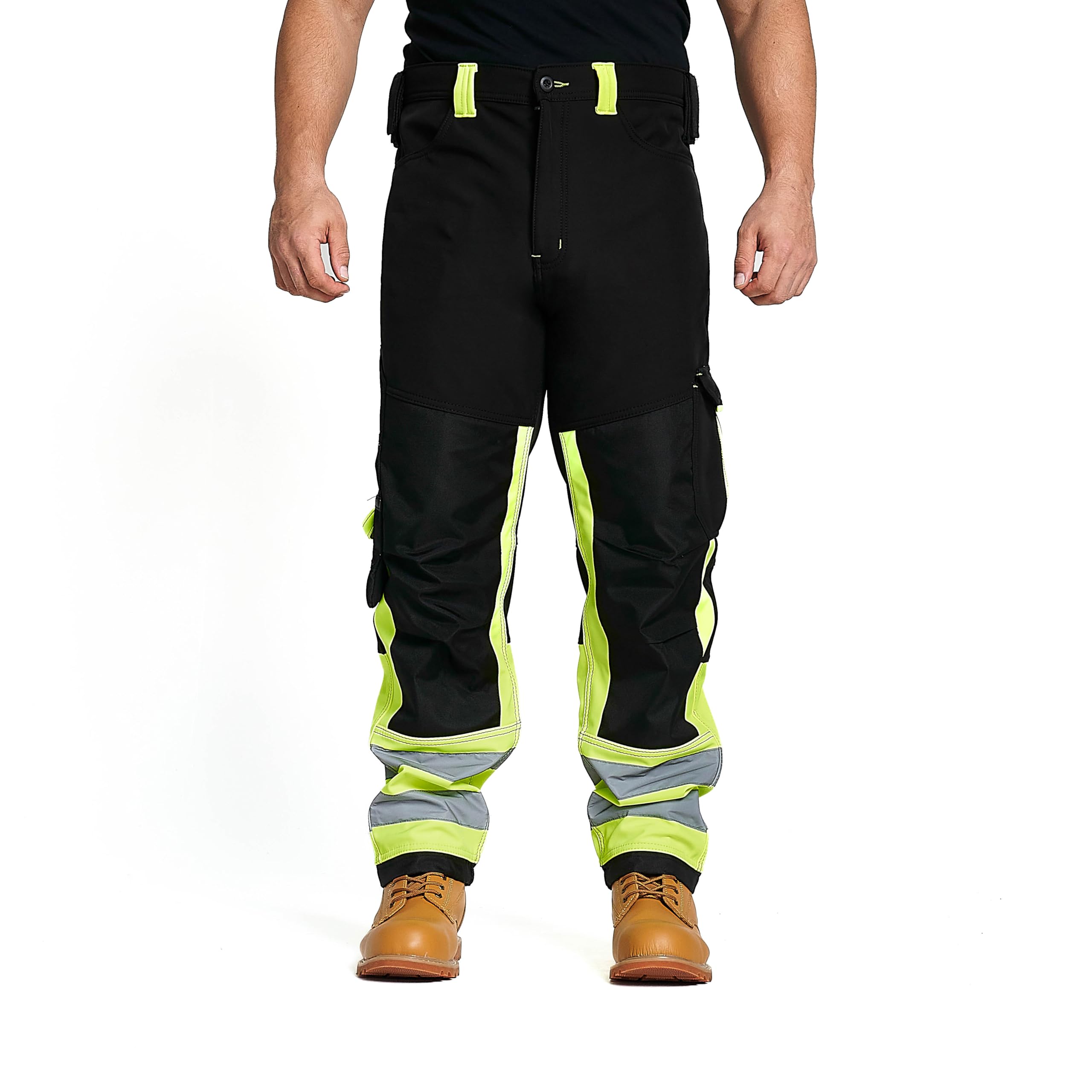 Sam Caan Softshell Mens Work Trousers Fleece Lined Water & Wind Proof Combat Cargo Safety Pants Sty3 Blk-Ylw-30W/30L from B&Q