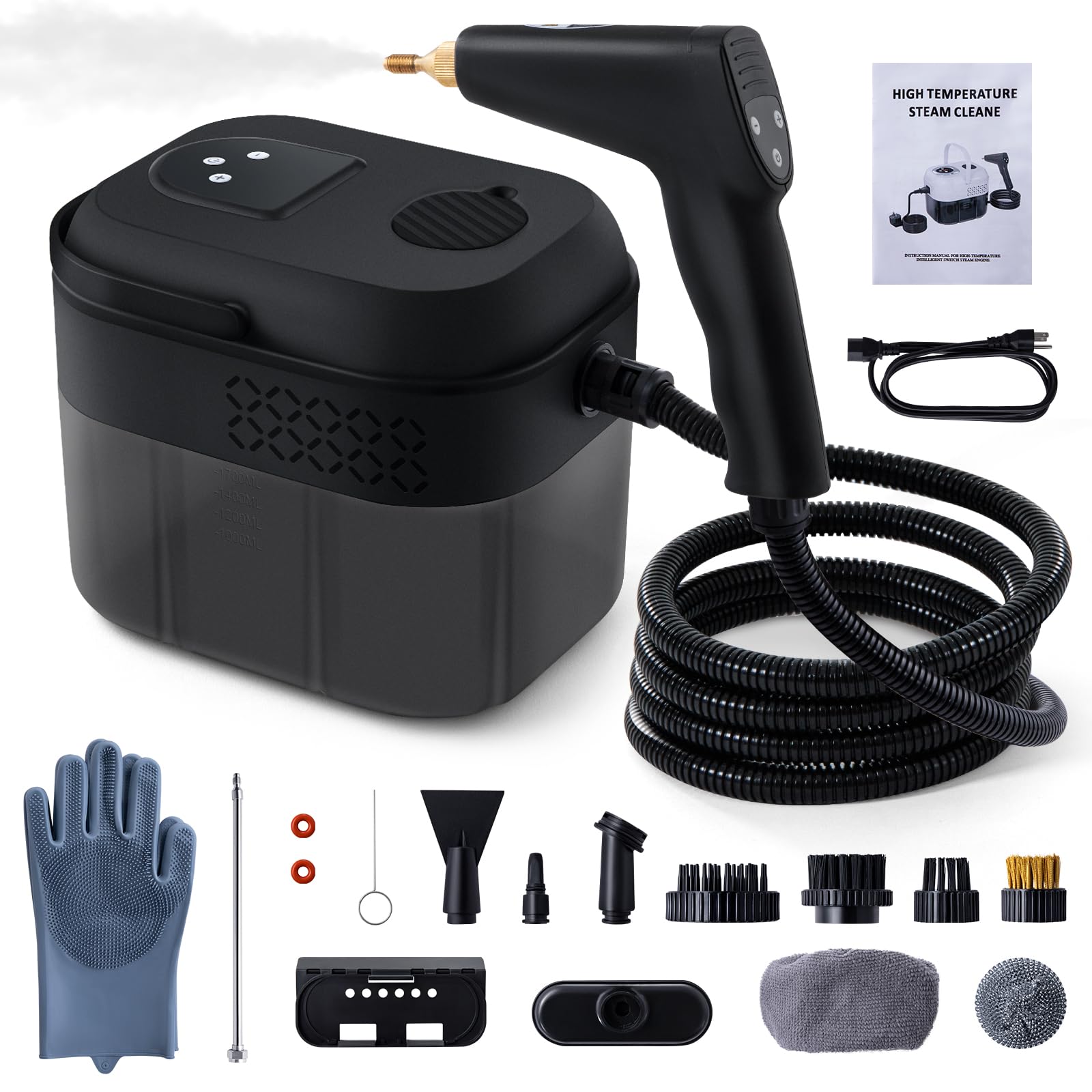 Lamberia Steam Cleaner with 16pcs Accessories 2500W 1700ml 1 8 Quarts Tank 6-Level Adjustable Portable Handheld Pressurized Steamer