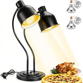 Hiteemer 500W 2-Head Commercial Food Heat Lamp - Portable Black Food Warmer for Buffets, Restaurants & Kitchens