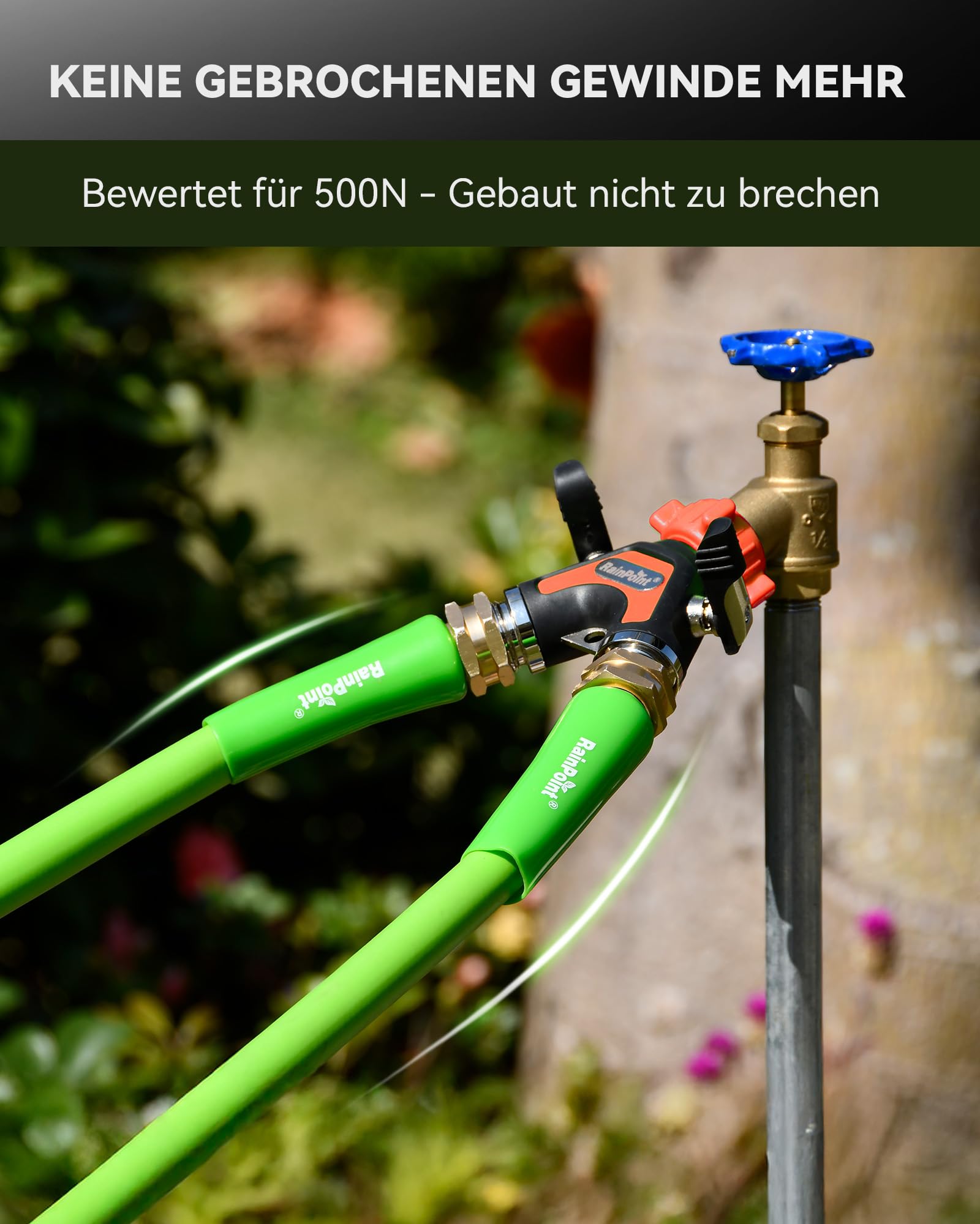 RAINPOINT 2 Wege Verteiler, Vollmetall-Schwerlast-Wasserverteiler mit 5.2cm Extra Langer Seitenhebel & Absperrventilen, Gartenschlauch Y Verteiler 3/4" & 1/2", Gleichzeitiger 2 Fach Anschluss(Orange)