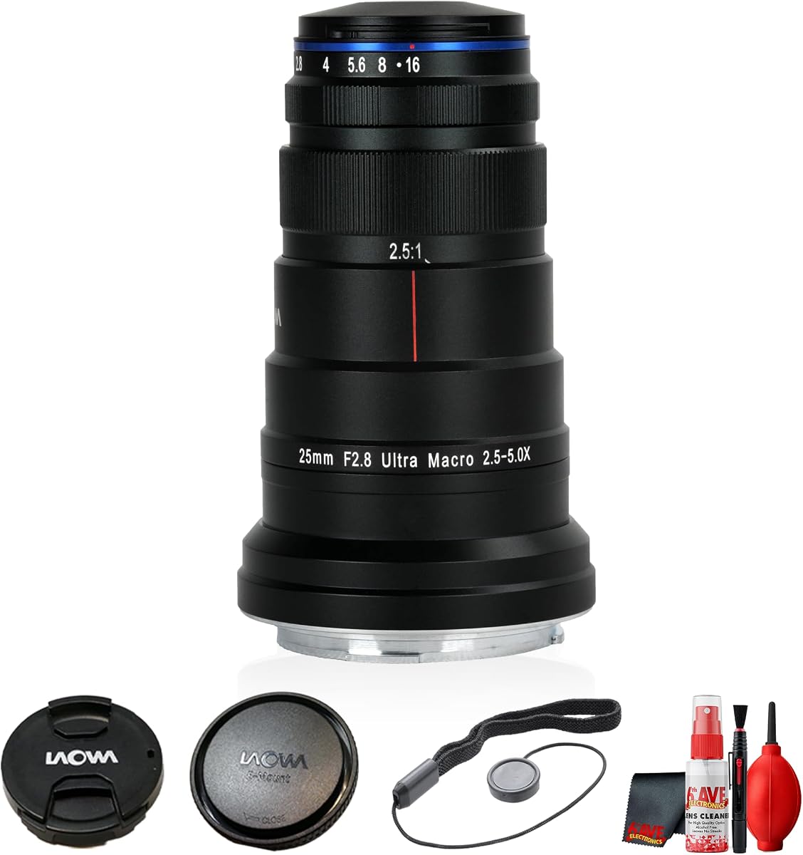 Lente ultra macro Laowa 25 mm f/2.8 2.5-5X para kit de viaje Canon RF | Fotografía de primeros planos extremos con enfoque manual de fotograma completo (VE2528RF) + kit de limpieza + protector de tapa (paquete de 3 piezas)