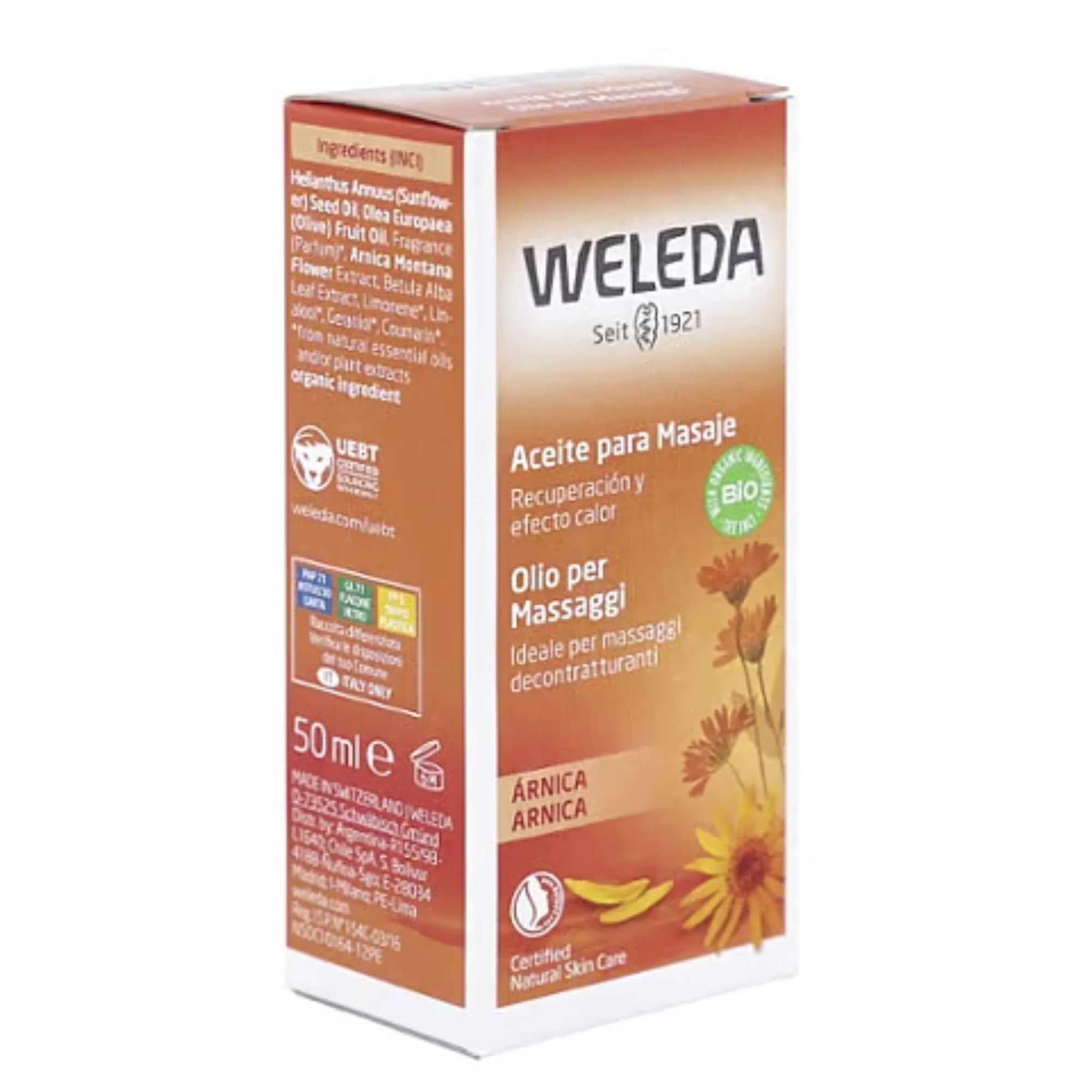 Weleda – Aceite para Masaje, Corporal, Fomenta la Preparación y Recuperación Muscular Deportiva, Alivio Muscular, con Árnica, 100% Natural, Vegana – 50 ml