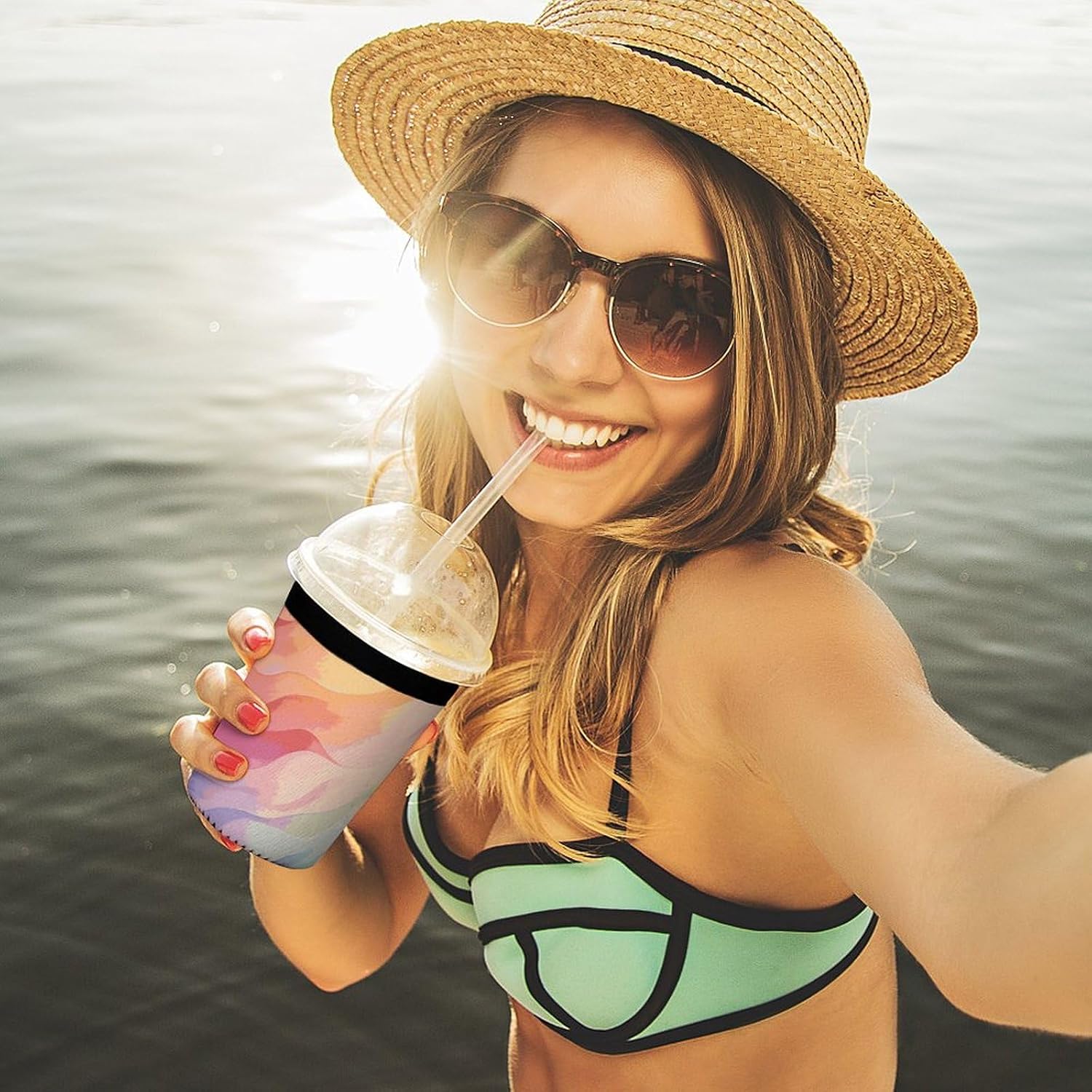 3 Pack Neoprene Cup Sleeves, Stretchy Reusable Drink Cup Cover Universal