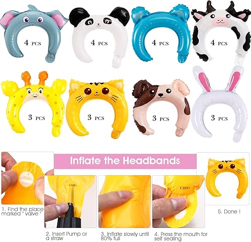 Miniatura 3 de Tarjetas del día de San Valentín para niños 28 tarjetas de San Valentín + 28 diademas inflables de animales + 28 sobres de regalo y tatuajes,