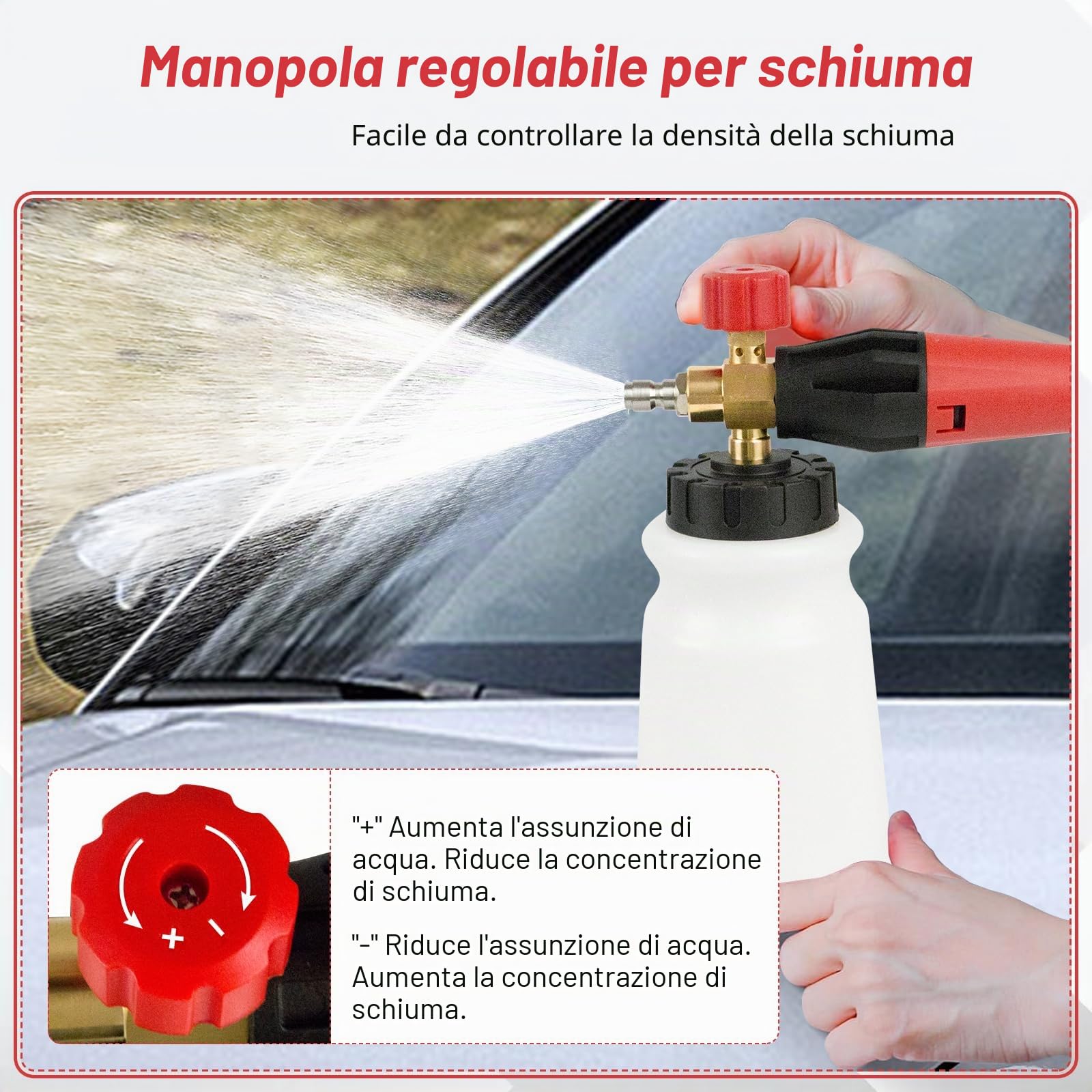 Cannone in schiuma per idropulitrice, kit lavaggio auto 3000 PSI con 5 punte ugello, pistola sgancio rapido 1/4", bottiglia 1 l, 360° rotabile