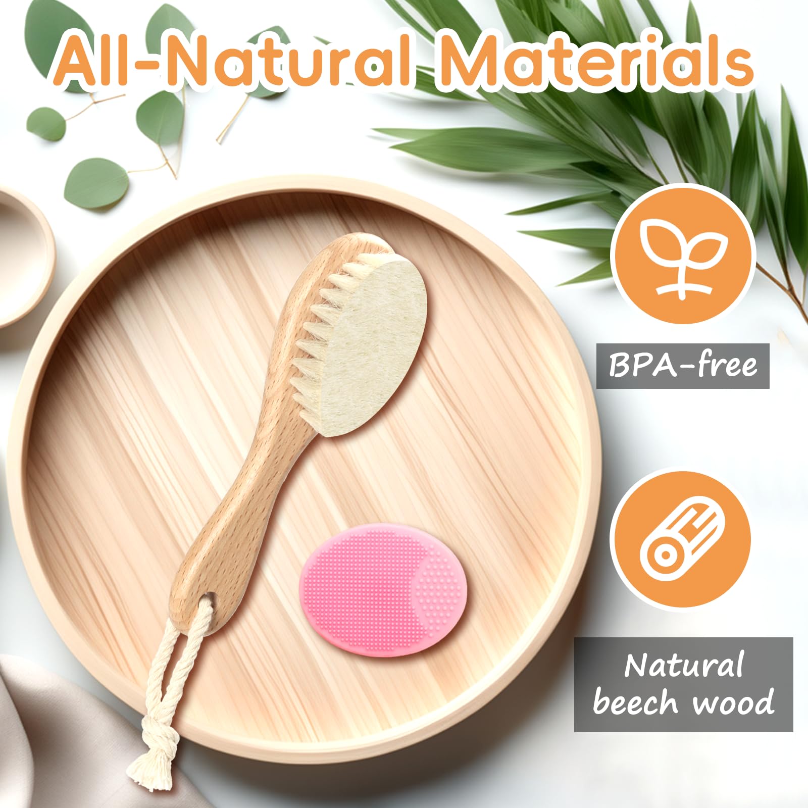 Baby-Haarbürste, Ziegenborsten aus Holz, Haarbürste mit Silikon-Haarschrubber, Wiegenkappenbürste für Neugeborene, Kleinkinder, Jungen, Mädchen, perfekte Kopfhautpflege Produkt (Rosa)