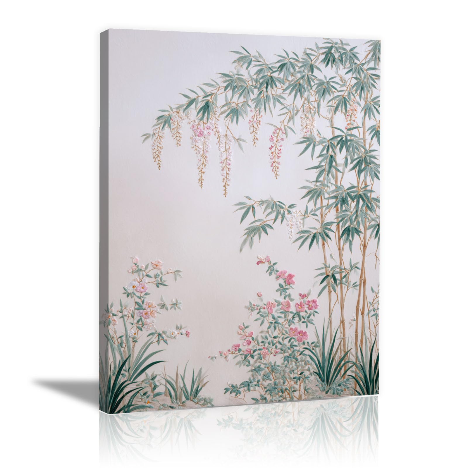 Teruea White Zen Canvas Wall Art Tall Bamboo With Soft Blush Cherry Blossom Blooms Minimalist Abstract Floral Painting On Canvas Living Room Bedroom Home Wall Decor(White)-20X30cm1 Framed