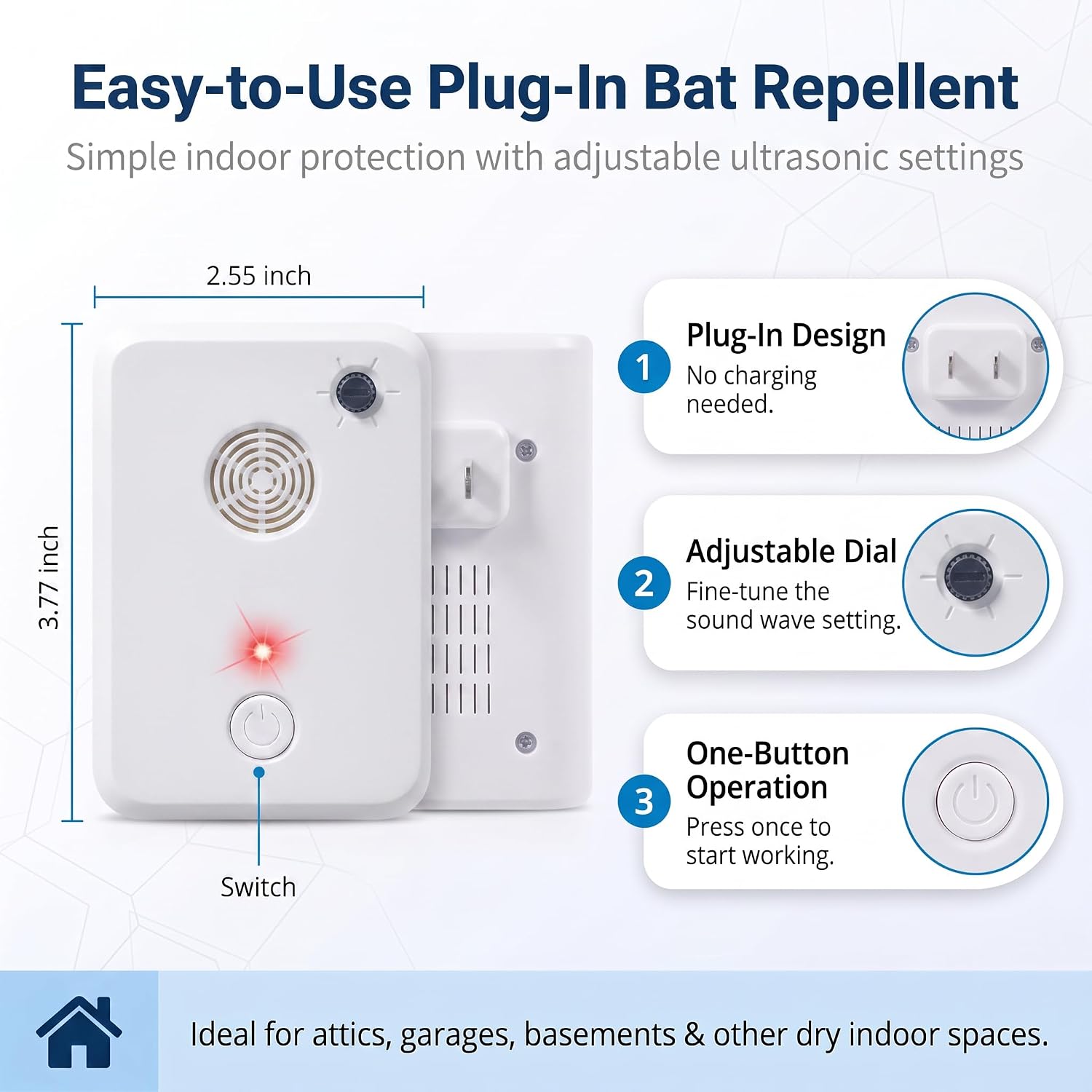 4 Pack Bat Fortress Mini Repeller Ultrasonic Bat Deterrent Devices Plug in