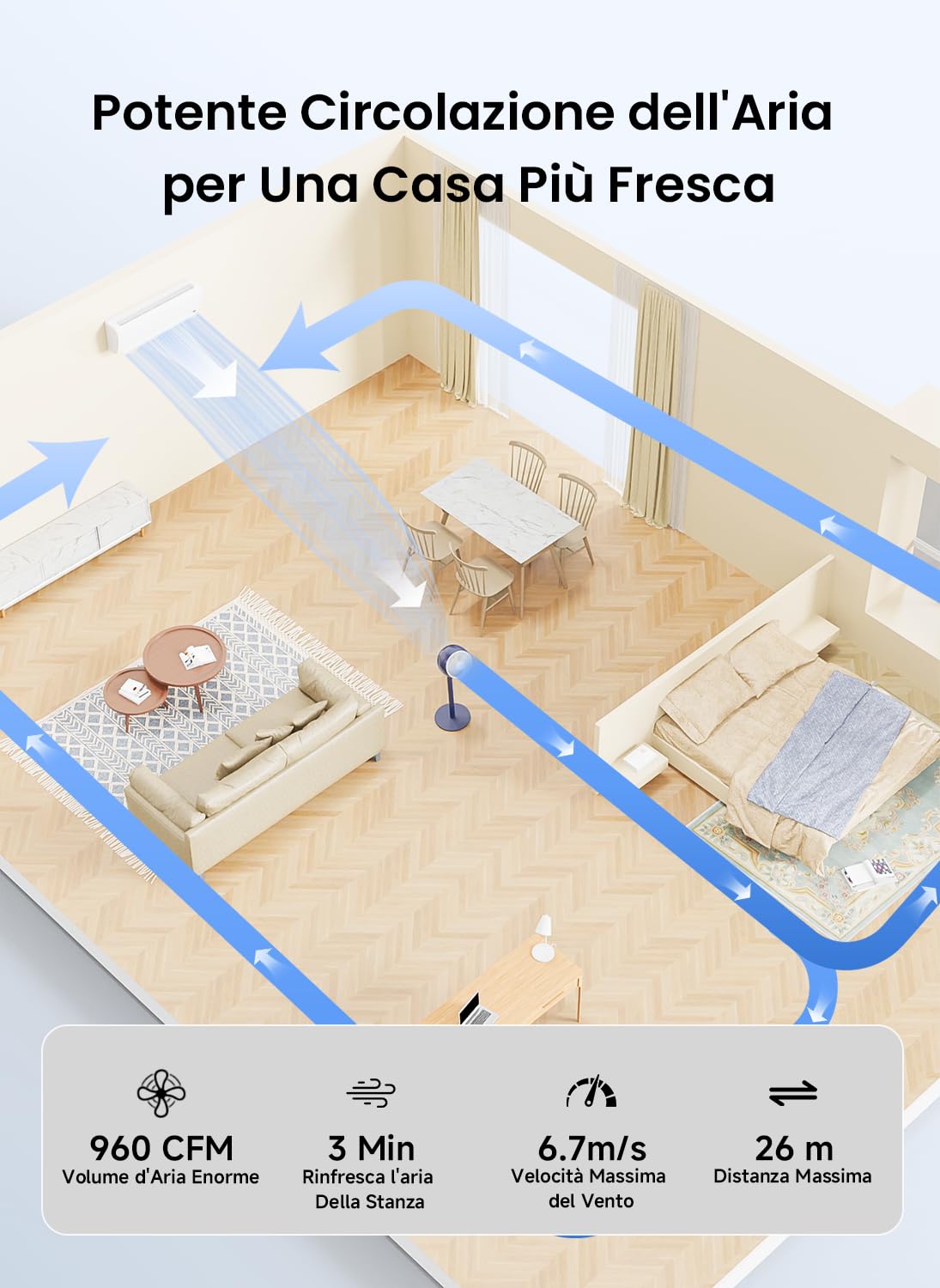AIRMATE Ventilatore a Piantana 25dB, Ventilatore Silenzioso Notte 12 Velocità, 20W Risparmio Energetico Ventilatores, Ventilatori da Tavolo 3 in 1, Ventilatore Potente con Telecomando, Timer 12