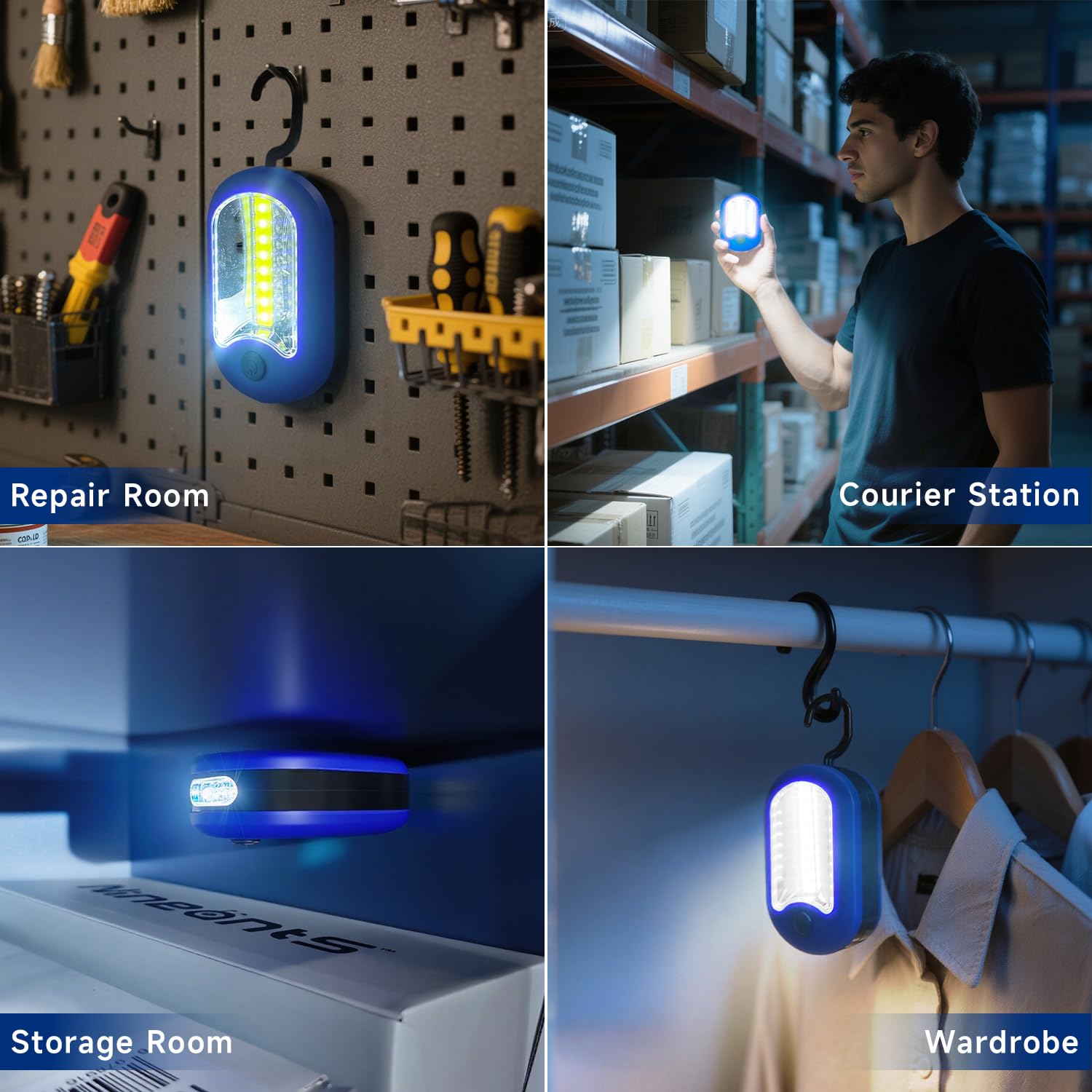 Lampada da campeggio a LED 3 in 1, mini torcia, torcia portatile tascabile, luce da lavoro magnetica, torcia con gancio, 144 lumen, 2 modalità a batteria, luce per esterni, emergenza, garage