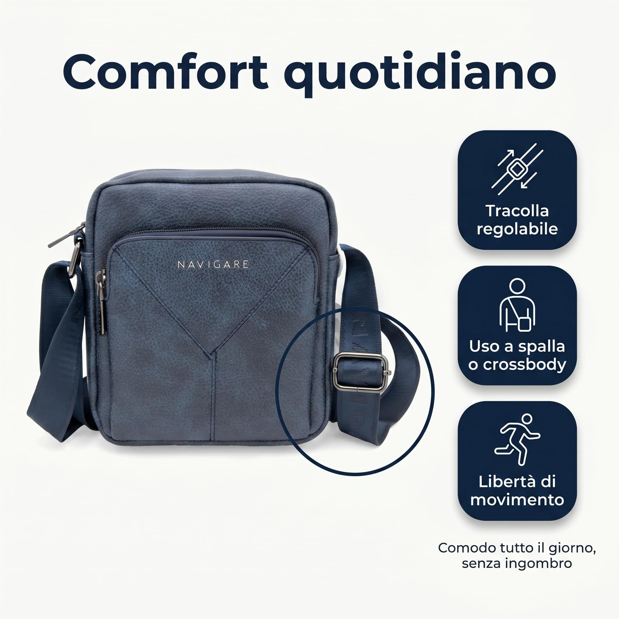 Navigare BORSELLO UOMO TRACOLLA – Borsello Uomo in Ecopelle con Tracolla Regolabile, 2 Tasche con Zip e Scomparti Interni, Stile Elegante e Casual per Lavoro, Viaggio e Tempo Libero