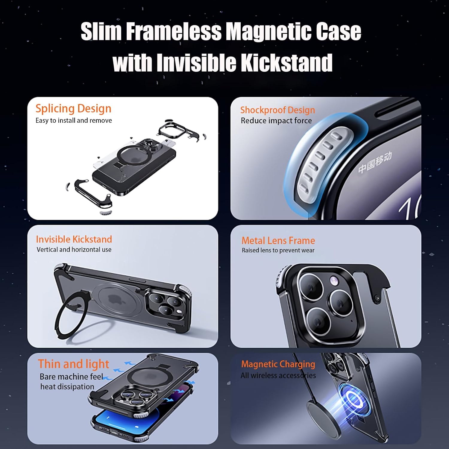 Losin Magnetic Stand for iPhone 15 Pro Max Metal Frameless Case [Compatible with MagSafe] [Drop Protection] Slim Thin Shockproof Bumper Case with Invisible Kickstand for Men Women, Natural Titanium