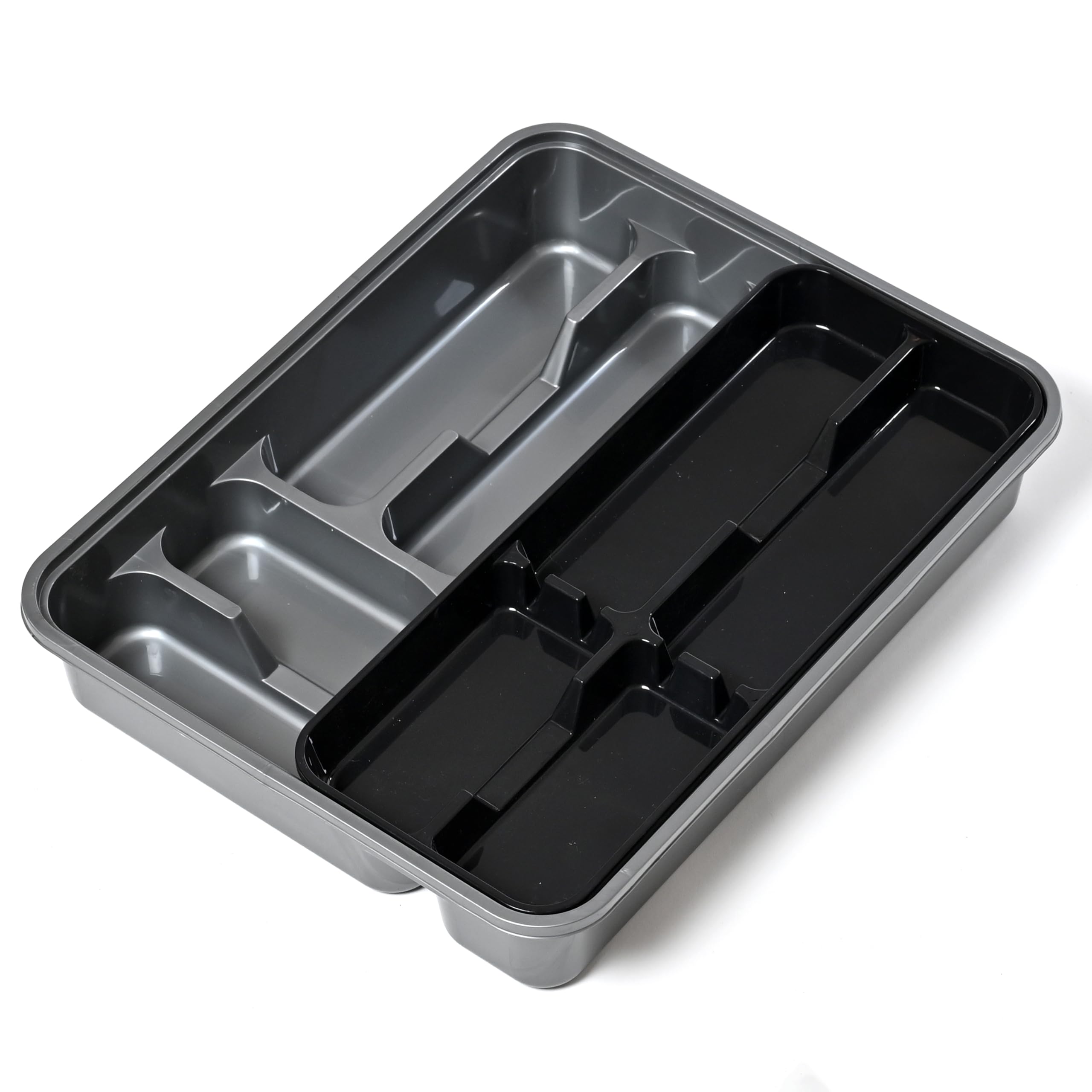 DIVCHI Cutlery Tray For Kitchen 2 Drawer Organiser | Utensil Tray | Flatware Storage | Spoons | Forks | Knives Holder (Grey & Black)