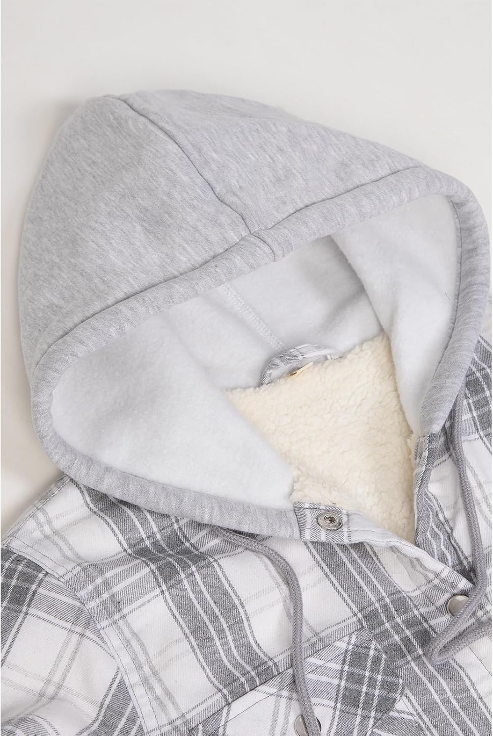 ZENTHACE Women's Flannel Shirt Jacket with Hood,Sherpa Lined Plaid Shacket Jackets,Snap Button Front - Image 4