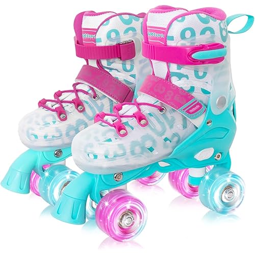 Nattork Kids Roller Skates, 4 Size Adjustable, All 8 Light up Wheels Roller Skates for Girls Boys Women, Fun Illuminating Rollerskates for Kids ages 4-12, Beginners Sports