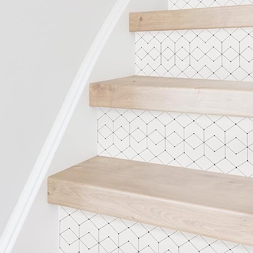 Miniatura 6 de funlife 14 calcomanías para elevador de escalera de línea bohemia dibujadas a mano, calcomanías decorativas geométricas de vinilo para escalera de