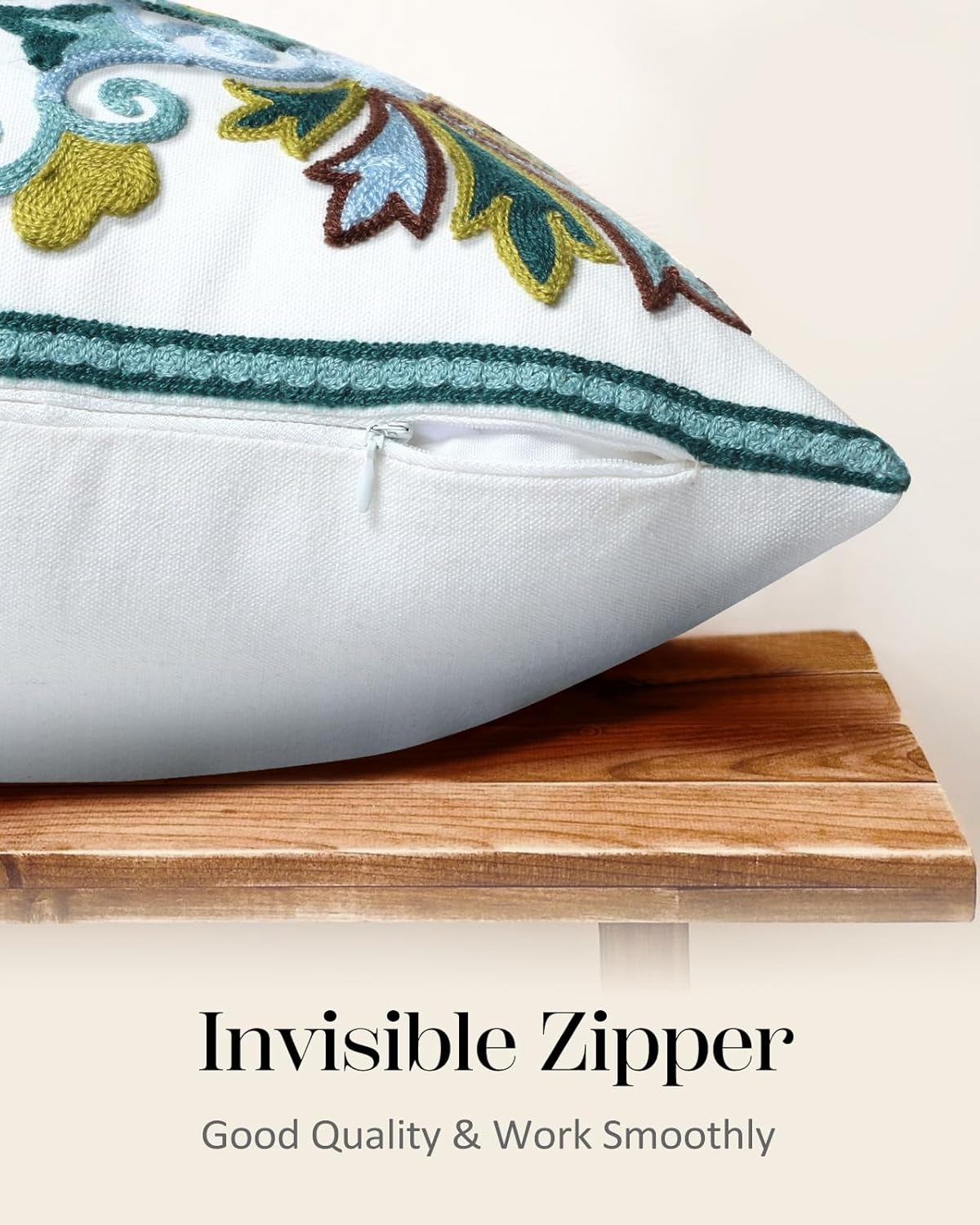 Embroidered Throw Pillow Cover - 18x18 Decorative Pillow Cover with Zipper Aesthetic Cute Design Boho Spring Summer Cozy Throw Pillowcase for Living Room Couch Sofa Bed, Classical Flowers - Image 3