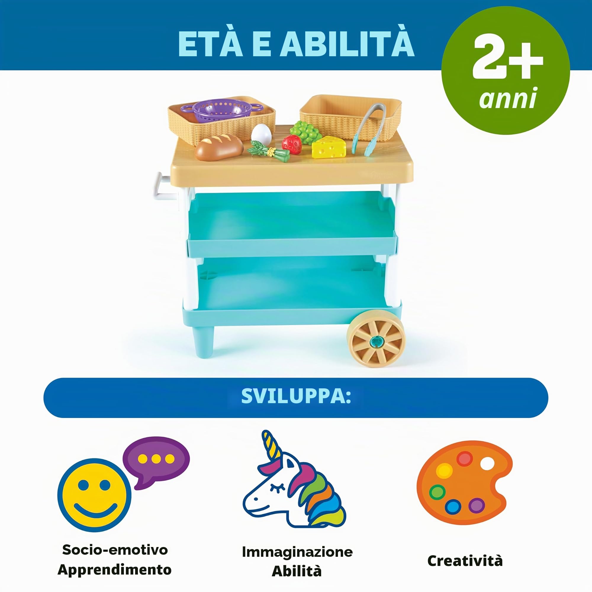 Learning Resources New Sprouts Cucina Prepara e Conserva, età 2+, Accessori da Cucina Giocattolo con 6 Pezzi di Alimenti Inclusi