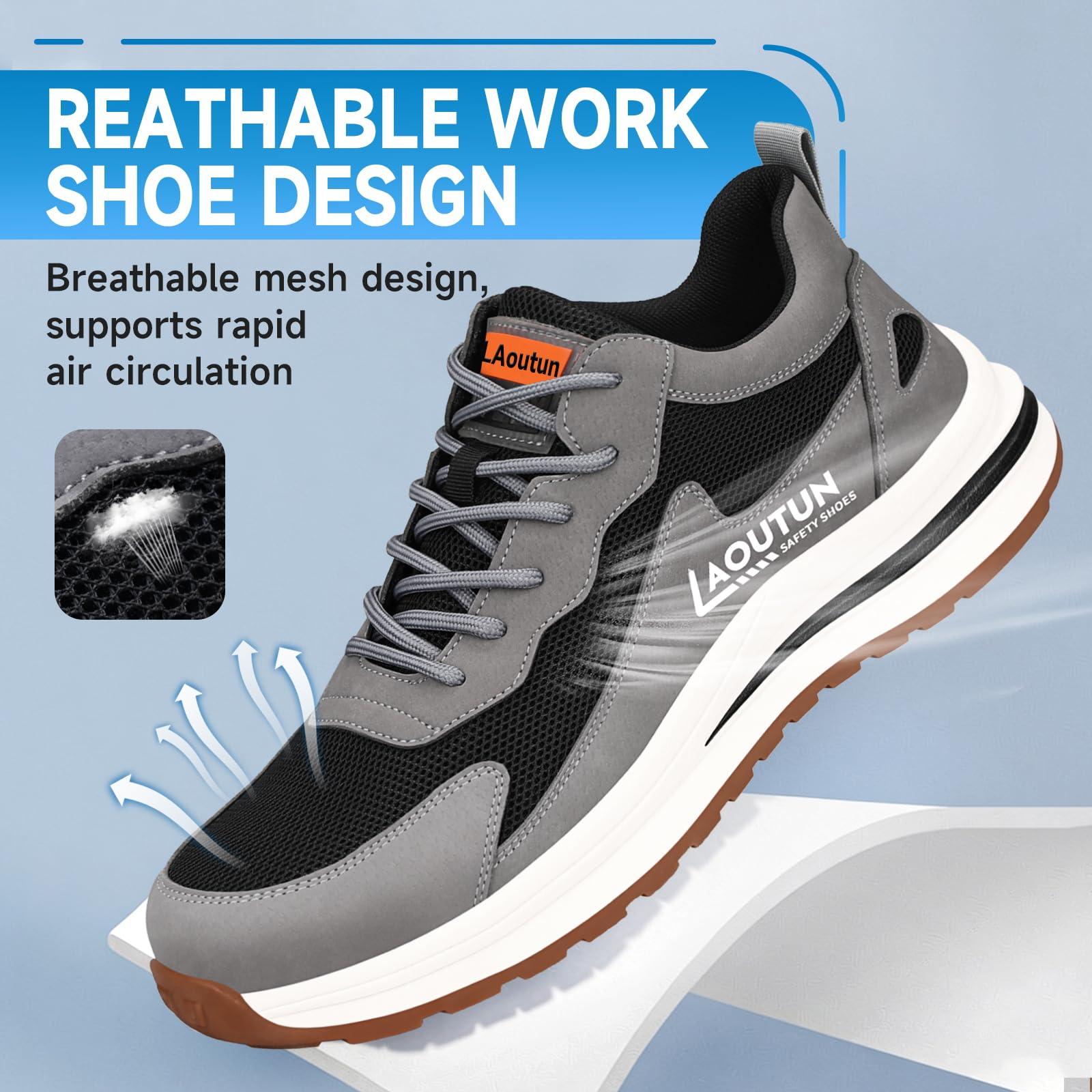 LAoutun Scarpe da Ginnastica di Sicurezza Uomo Punta d'Acciaio Scarpe da Ginnastica protettive di Sicurezza Scarpe da Lavoro Traspiranti Scarpe da Lavoro Leggere per Uomini Stivali
