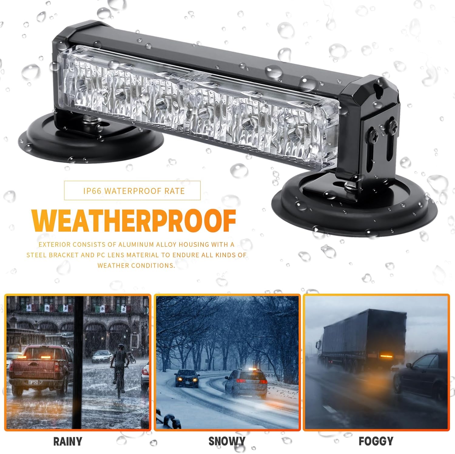 BooYu Amber/White Magnetic Wireless Flashing Strobe Light for Vehicles Trucks Car, Battery Operated Rechargeable LED Safety Beacon Lights, Mini Portable Emergency Warning Light Bar (2-Pcs, 2×8in)