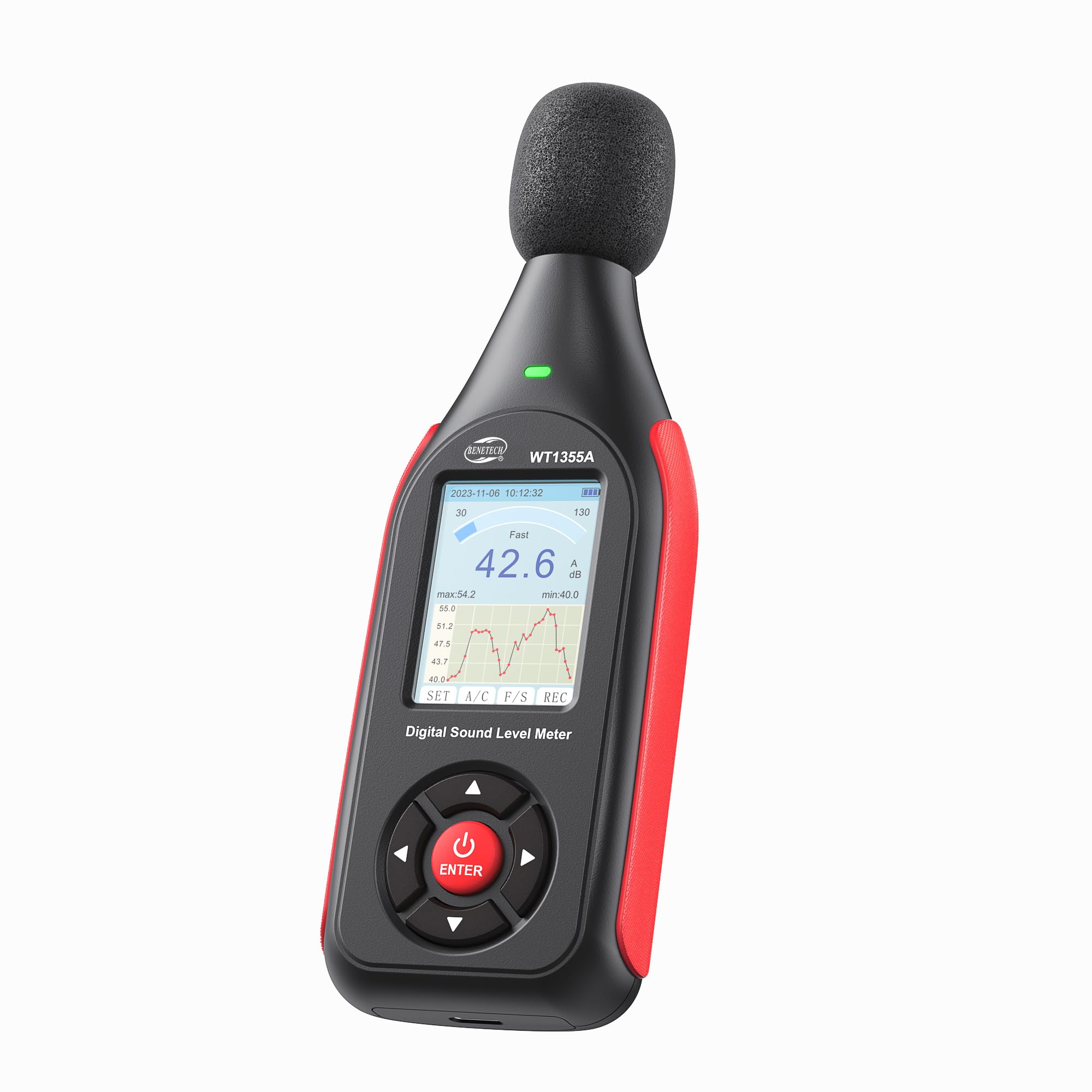 Benetech Decibel Meter, Sound & Noise Decibel Level Reader Monitor, SPL Meter 30dB to 130dB(A) with Record, Visual Alarm, A/C Weighted, Rechargeable for Home, Classroom