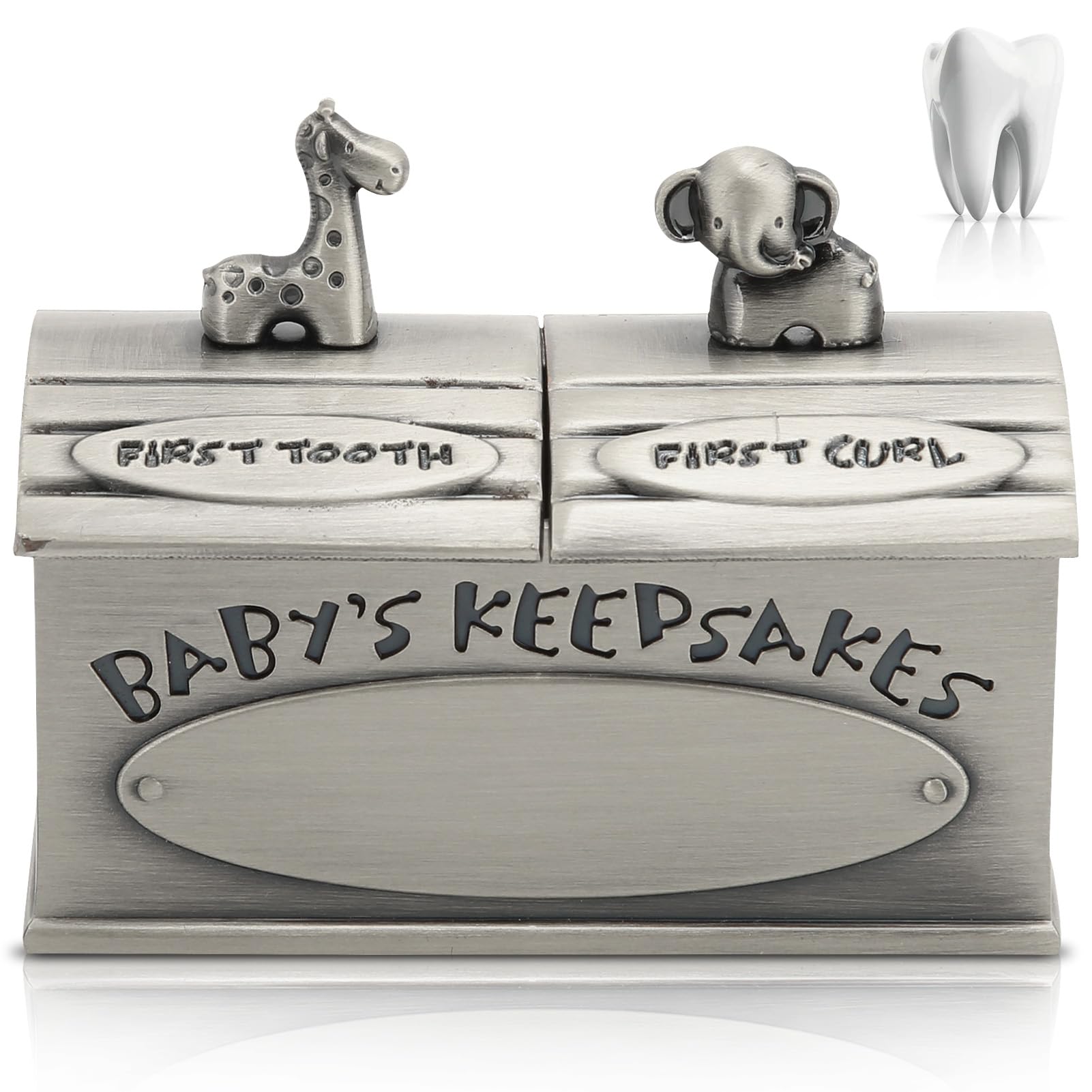 Baby Keepsake Box, Cartoon Design Keepsake Boxes with Lids for Baby First Tooth and Curl Keepsake Box Metal Tooth Keepsake Box Childhood Souvenir Gift (Sliver)