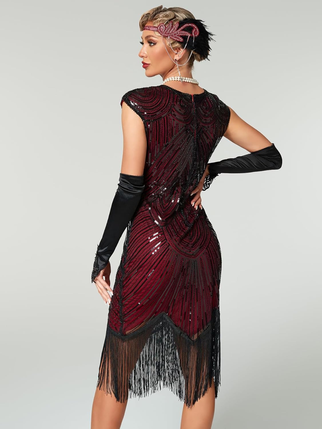 Women's Flapper Dresses 1920s Dresses for Women Great Gatsby Sequin Fringed Roaring 20s with 20s Accessories Set - Image 3