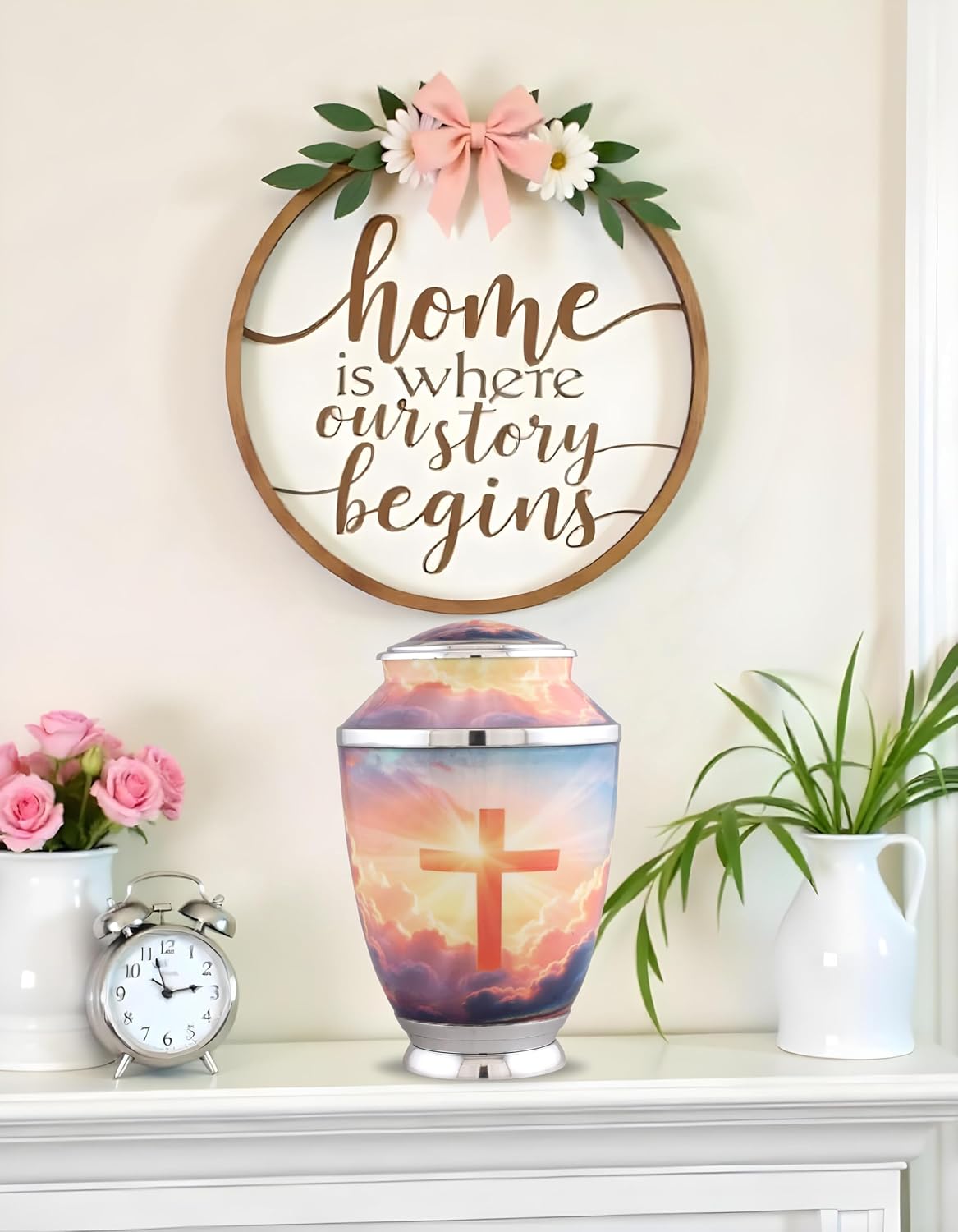 Monarch Cross Cremation Urn – Religious Adult Urn for Human Ashes up to 200 lbs – Christian Funeral & Memorial Urn with Sunset Cross Design – Metal Urn for Men and Women (Large)