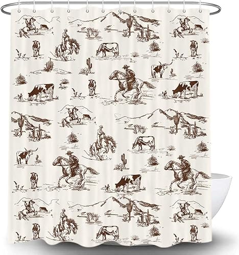 Miniatura 4 de Cortina de ducha de vaquero occidental, cortina de ducha de vaquero salvaje oeste, caballo y cactus del desierto para baño, decoración de tela con
