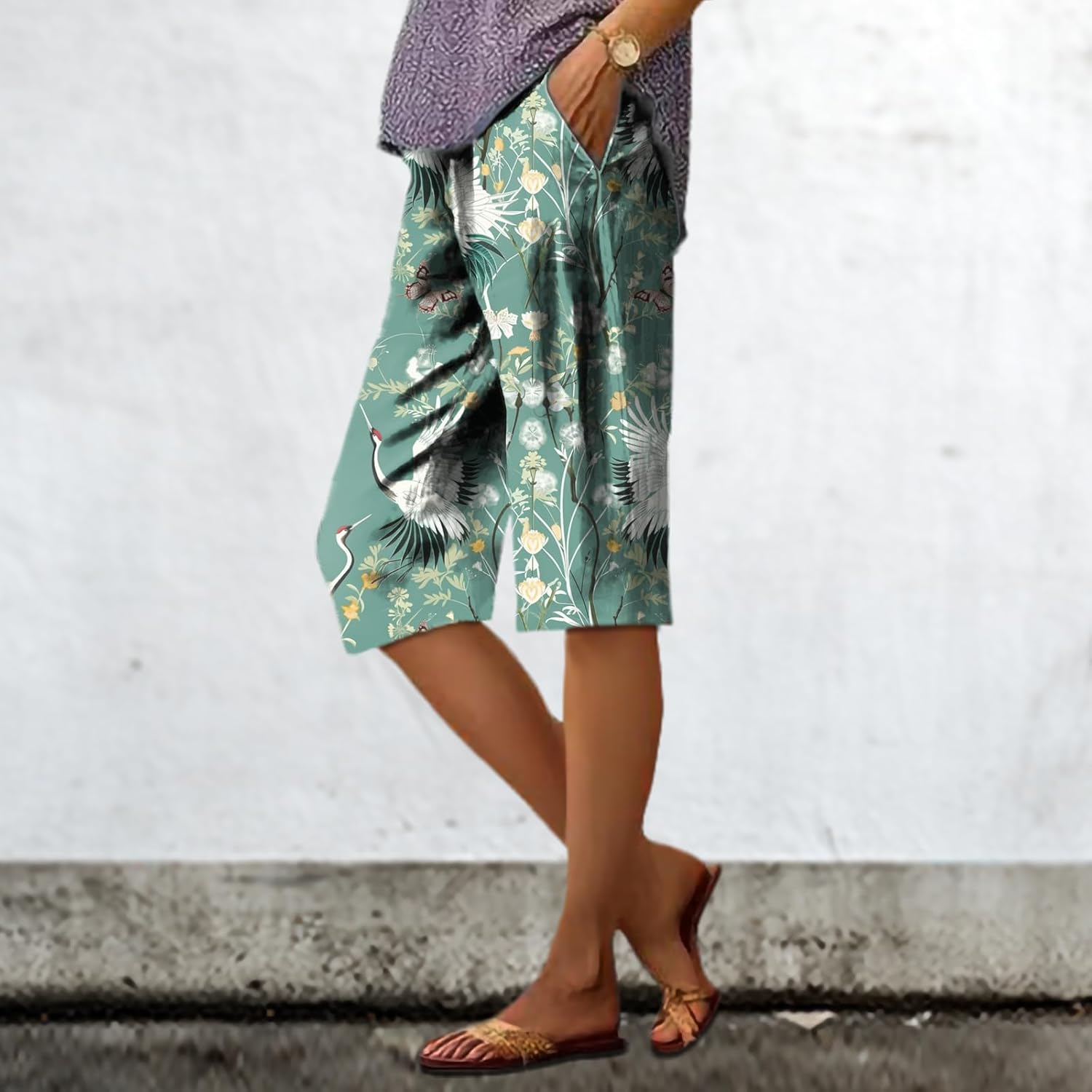 Quick Dry Shorts for Women Business Casual Plus Size Elastic Waist Boho Breathable Pants with Pockets - Image 2